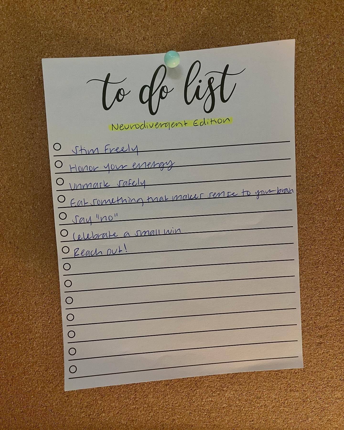 ✅ This isn’t your typical “to do” list … and that’s the point!
If you or your child are neurodivergent, the real wins often look different. They’re found in honoring your energy, setting boundaries, stimming with