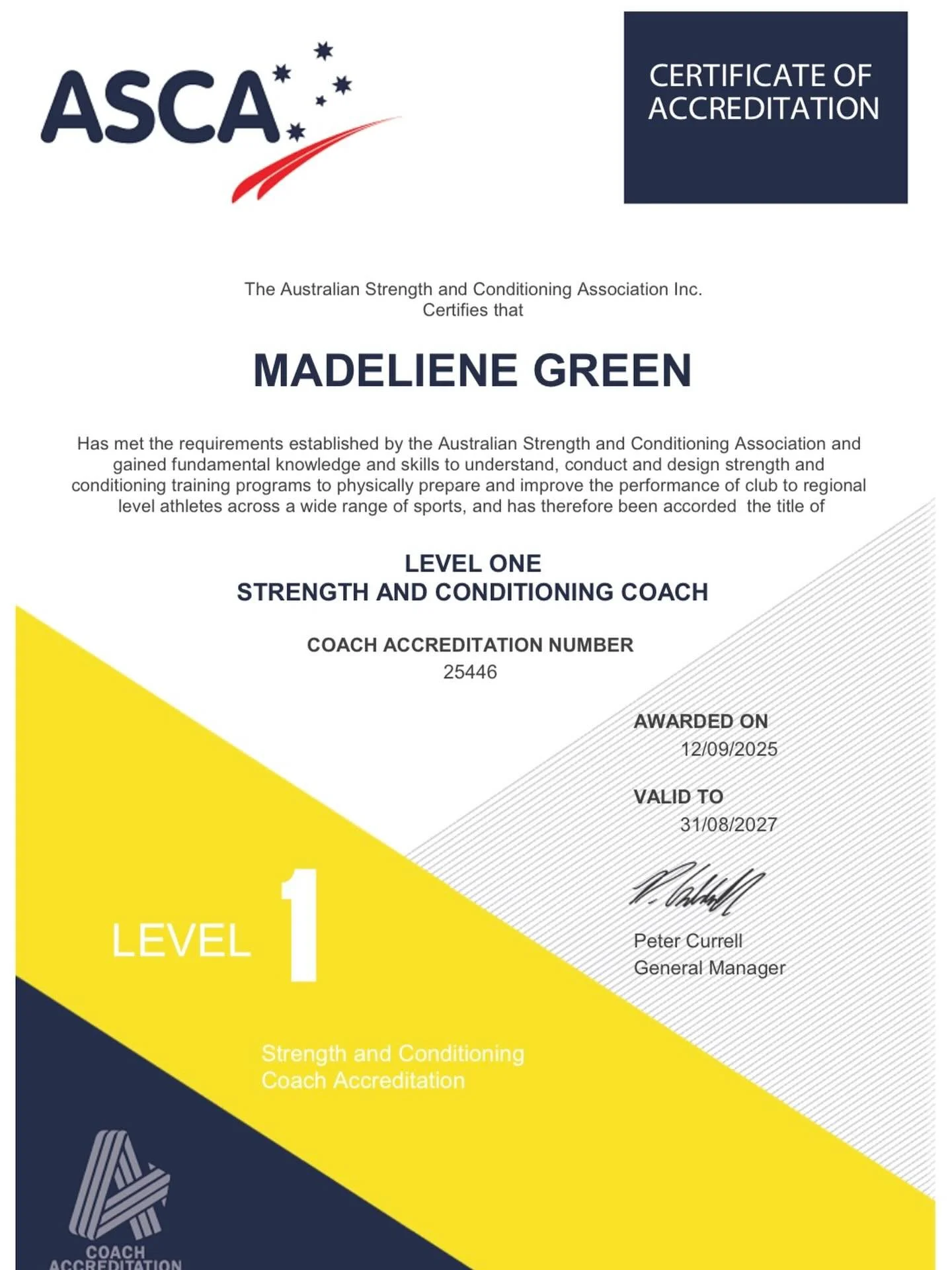 I am pleased to announce that I am now an accredited ASCA Strength and Conditioning Coach 🎓I am very excited to implement all I have learnt into my athletic clients and rehabilitation programming 💪🏻 #physio #strengthcoach #conditioningcoach