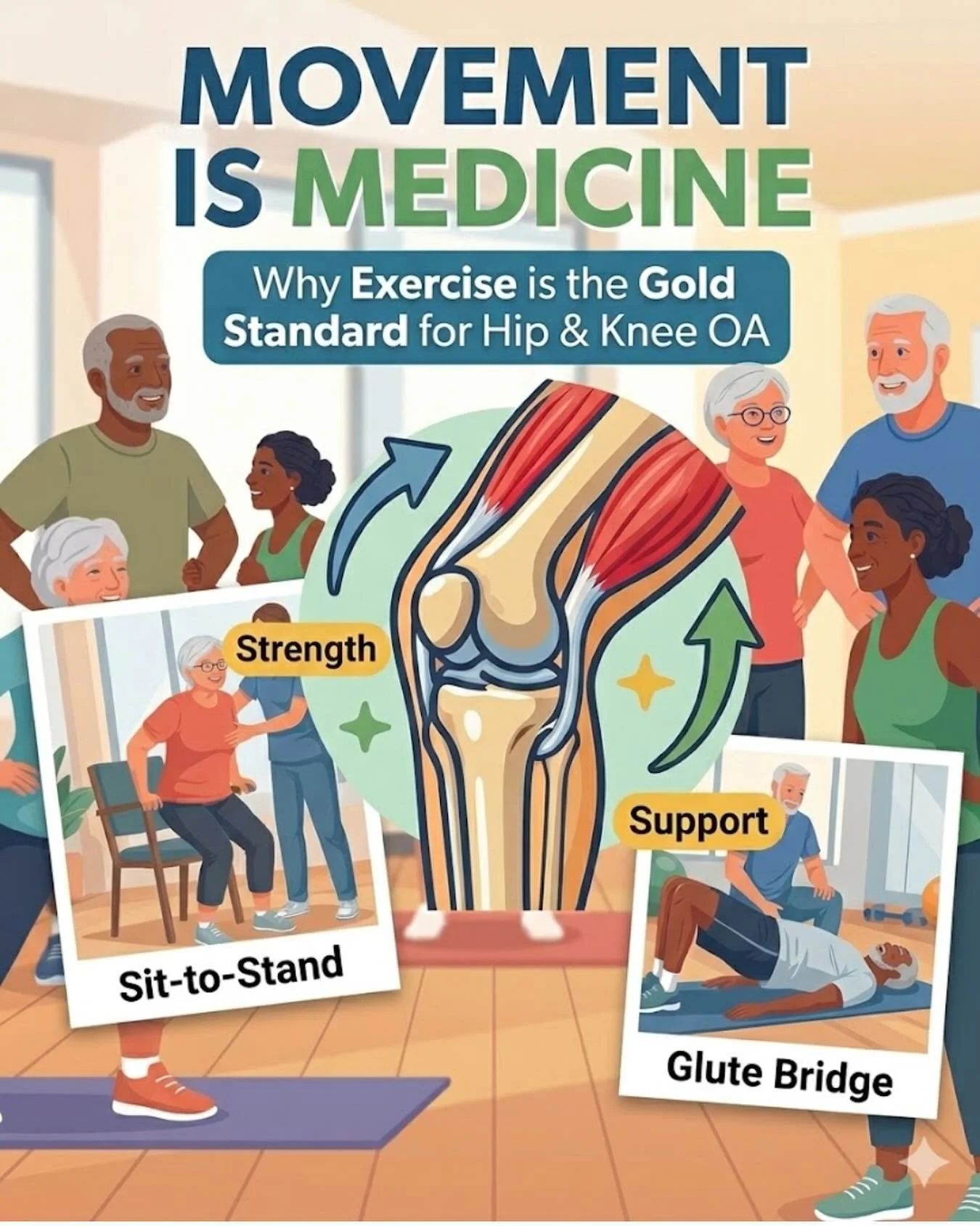 Think you need to &ldquo;save&rdquo; your joints by staying still? Think again. ✋🦴

If you&rsquo;re living with hip or knee osteoarthritis, the natural instinct is to rest. But research shows that exercise therapy is actually one of the most effecti