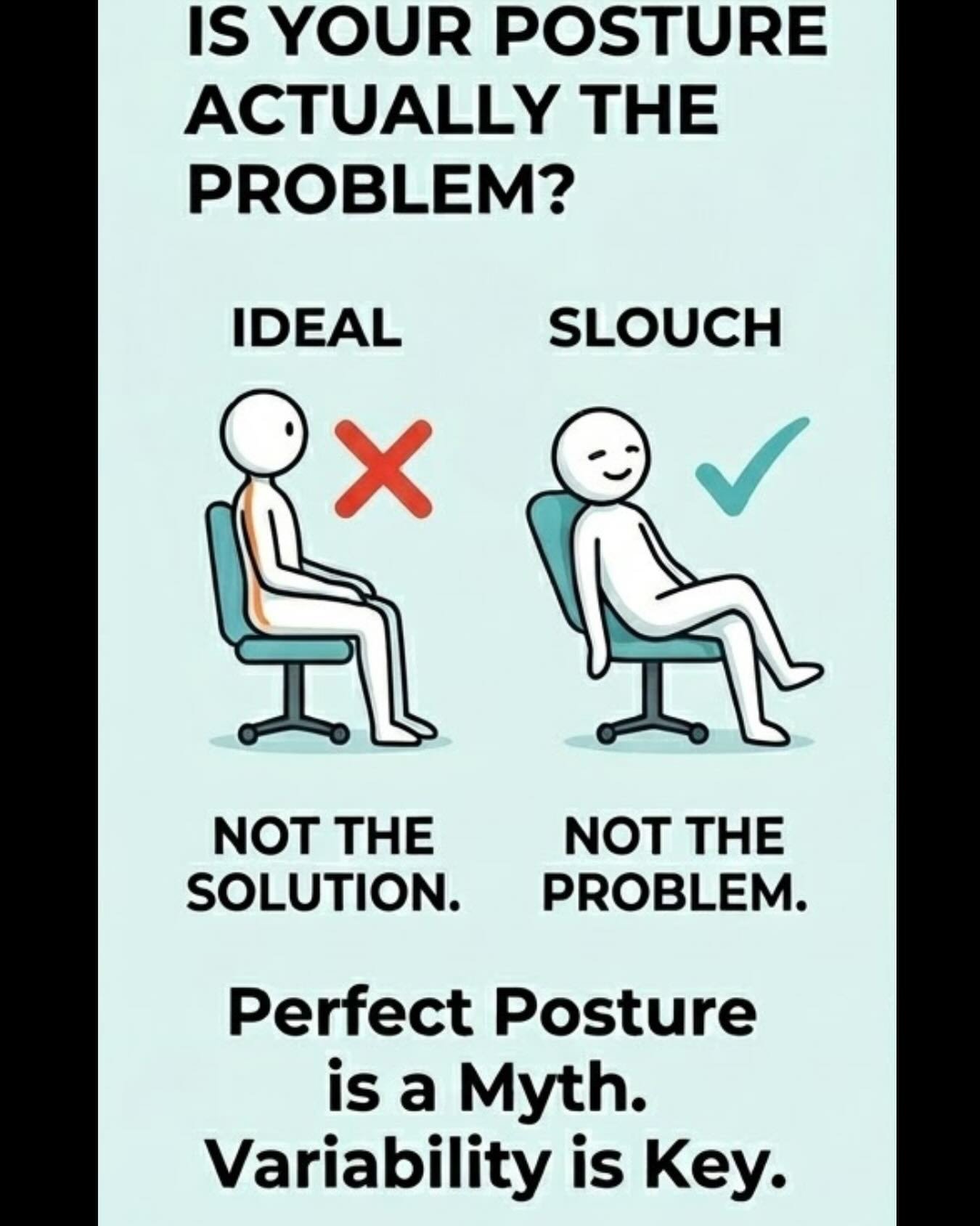 Is your posture actually the problem? 🧐
We&rsquo;ve been told for years to &ldquo;sit up straight&rdquo; to avoid back and neck pain. But the latest research tells a different story.

The truth? There is no such thing as &ldquo;perfect&rdquo; postur