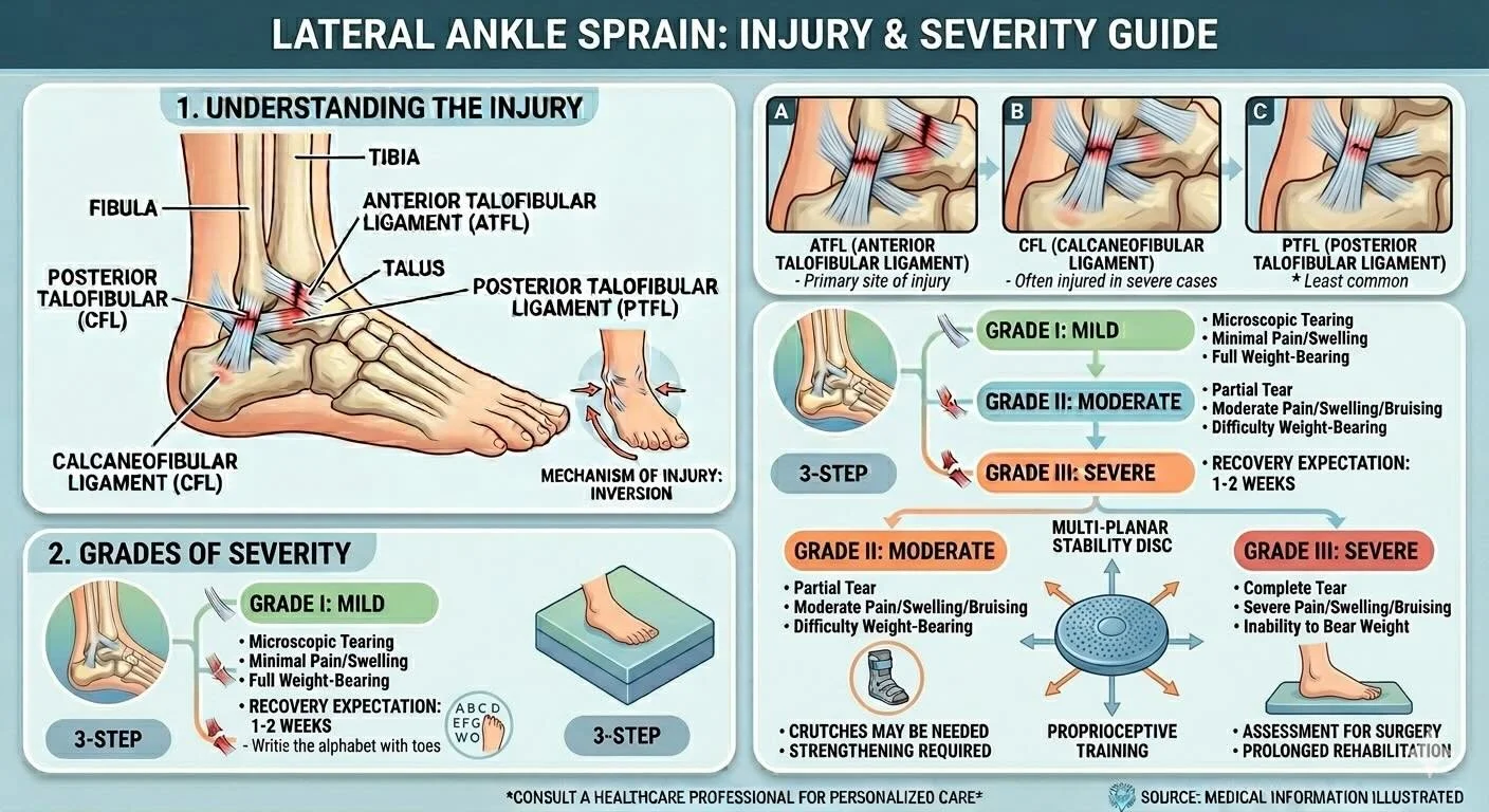 Physio can make all the difference for a lateral ankle sprain. Let&rsquo;s look closer at why seeking expert advice is key.

Grade 1 sprains usually mean mild tearing of your ligaments, resulting in minimal swelling and pain. In this case, you should