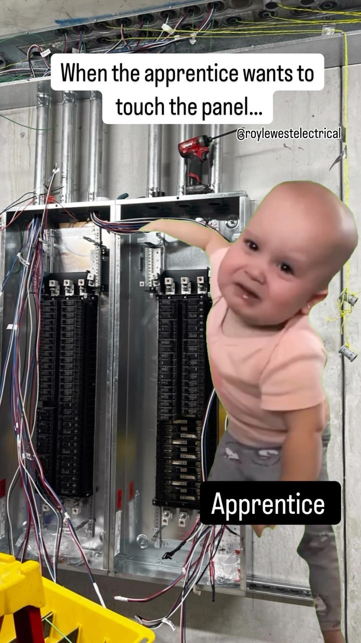 Do you let the apprentice touch the panel?? ⚡️
.
.
.
#electrician #electrical #construction #sparky #tools #contractor #lighting #tradesman #electricianslife #apprentice #meme