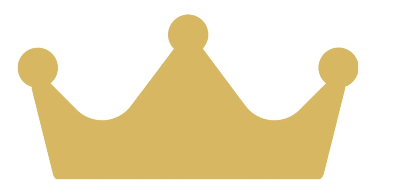 A simple, gold-colored crown with three rounded points on top.