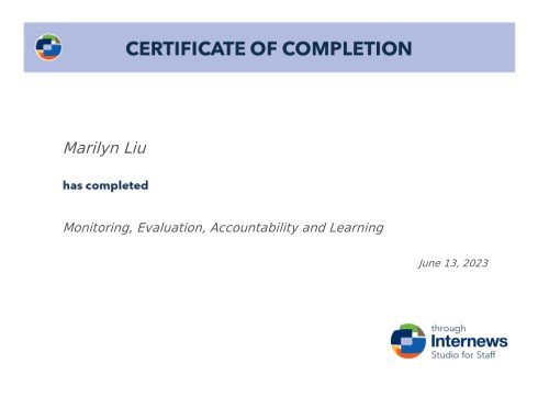 i achieved proficiency in monitoring, evaluation, accountability, and learning (meal). this certification validates my ability to effectively track project progress, measure impact, and apply meal principles to drive data-informed decision-making in