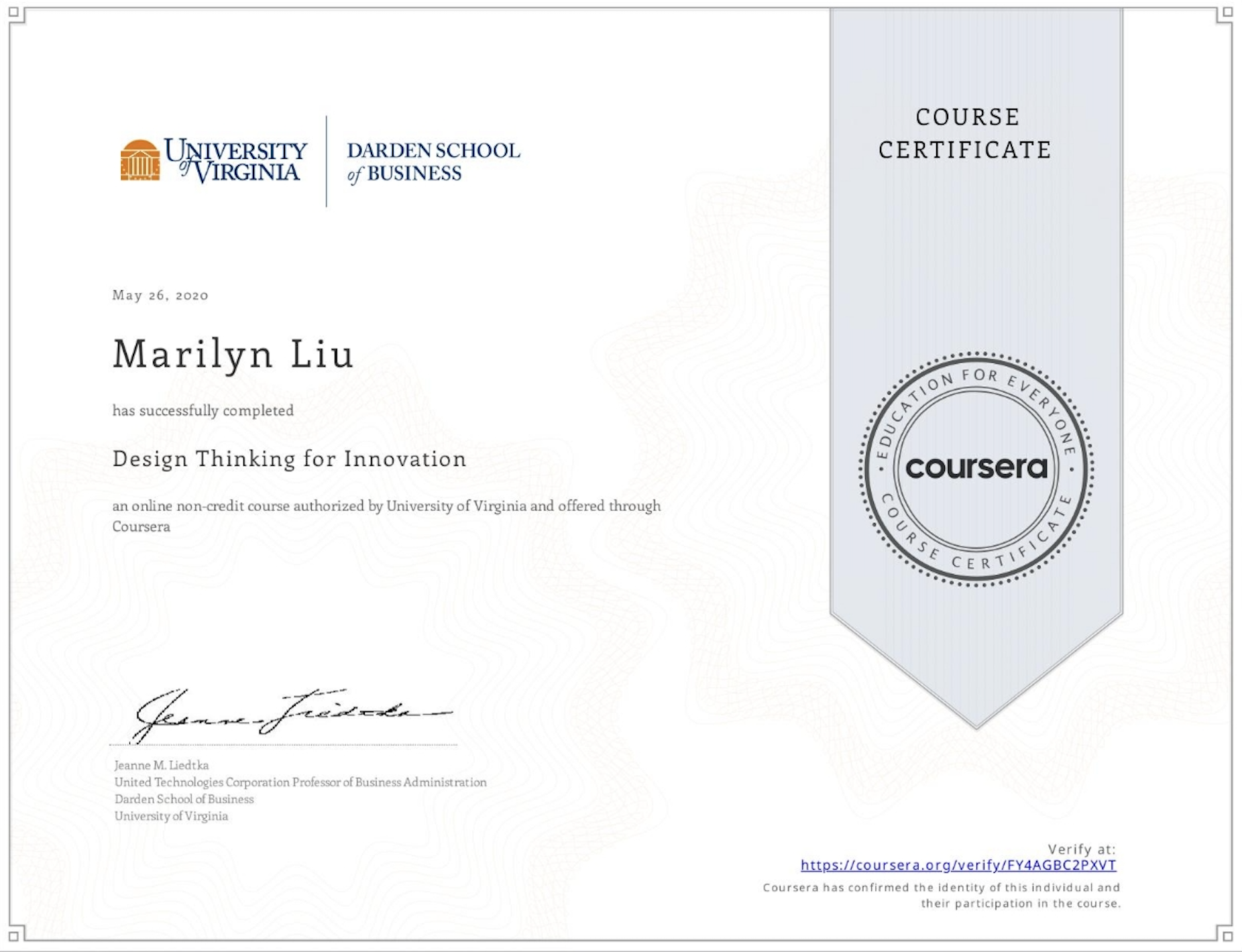 this training equips me with the skills to drive creative solutions and apply design thinking principles to complex business and organizational challenges. i'm prepared to leverage these insights for strategic development and operational efficiency.
