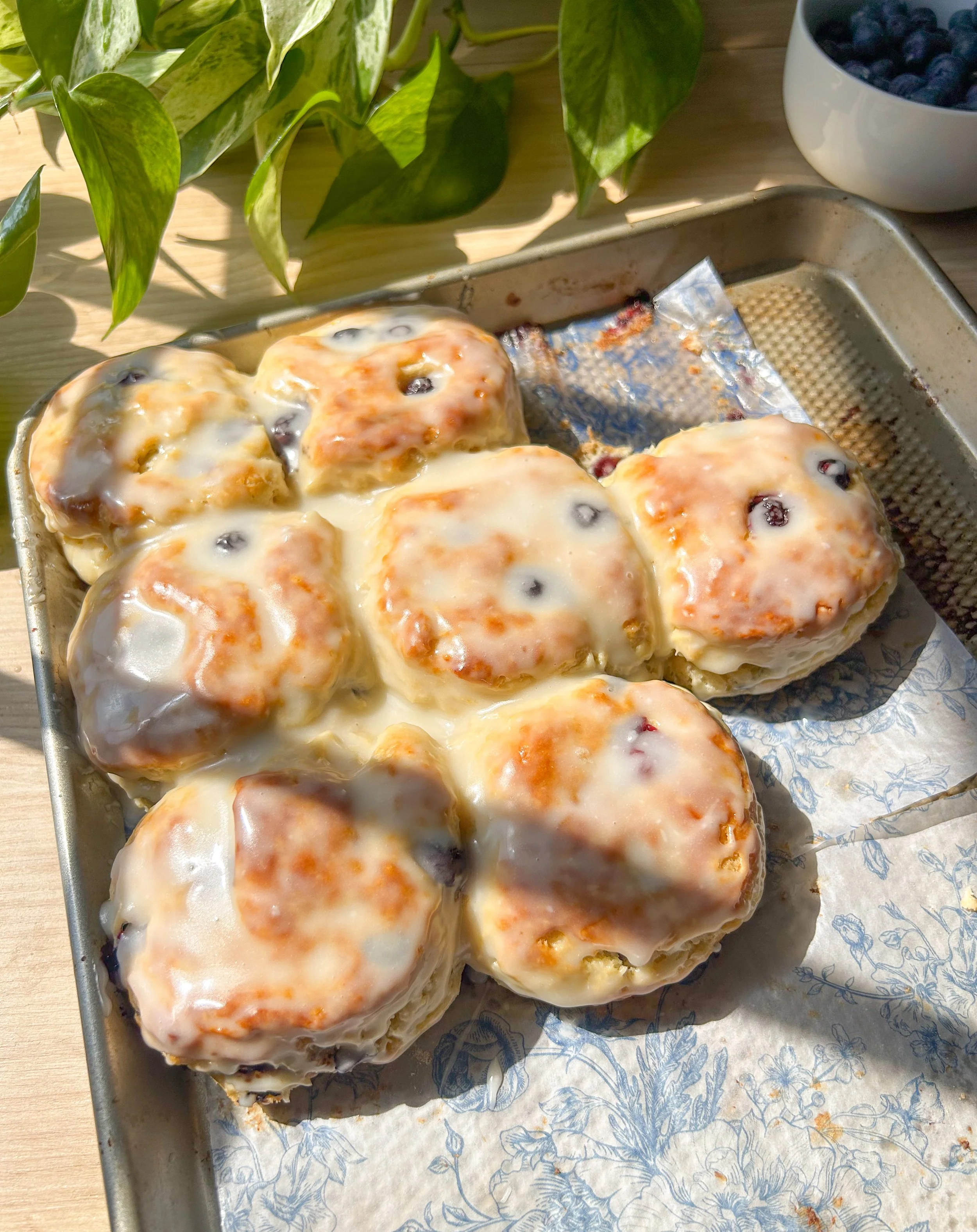 Flaky Blueberry Glazed Biscuits