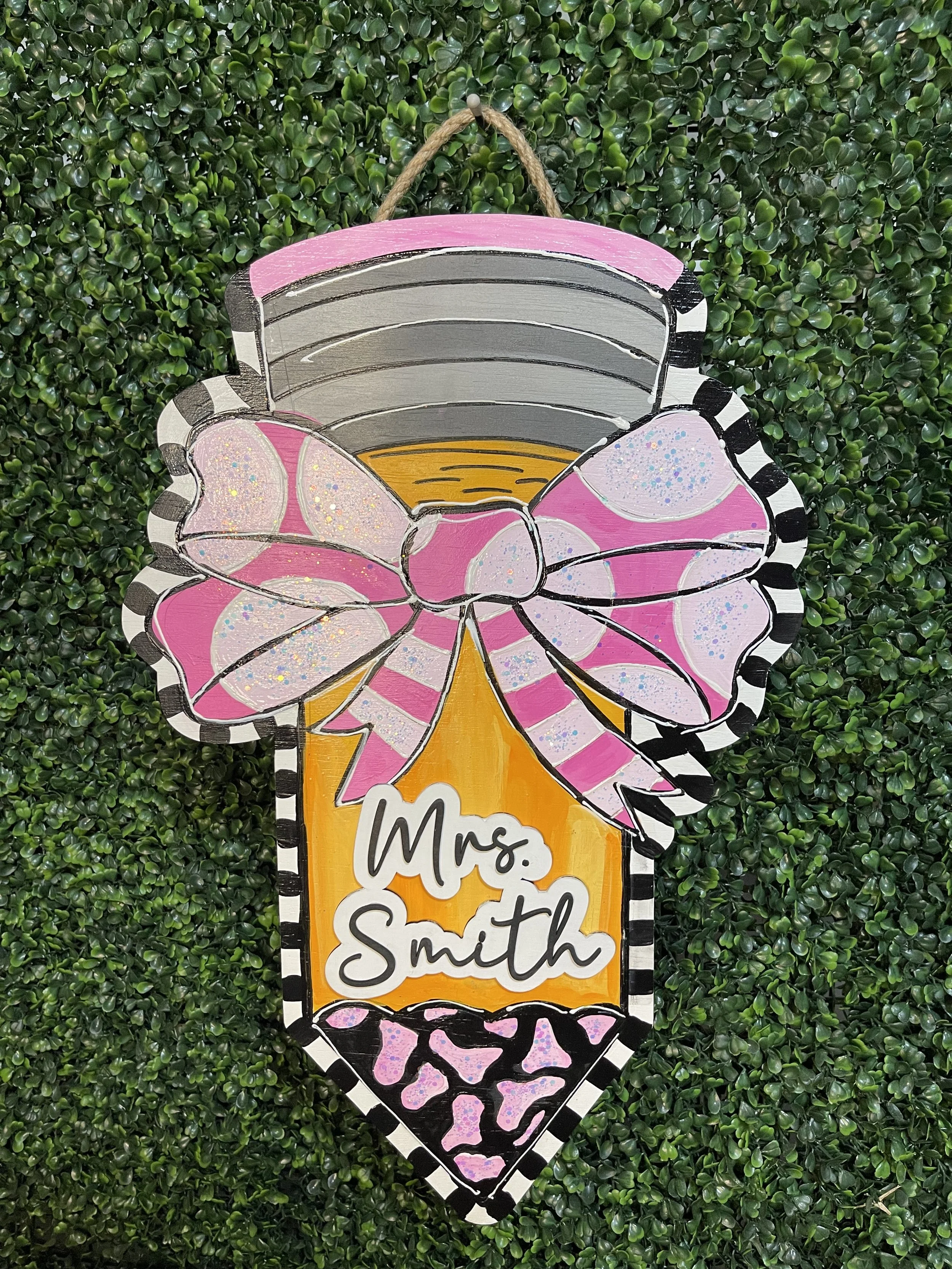 Custom Leopard Print Teacher Pencil Door Hanger