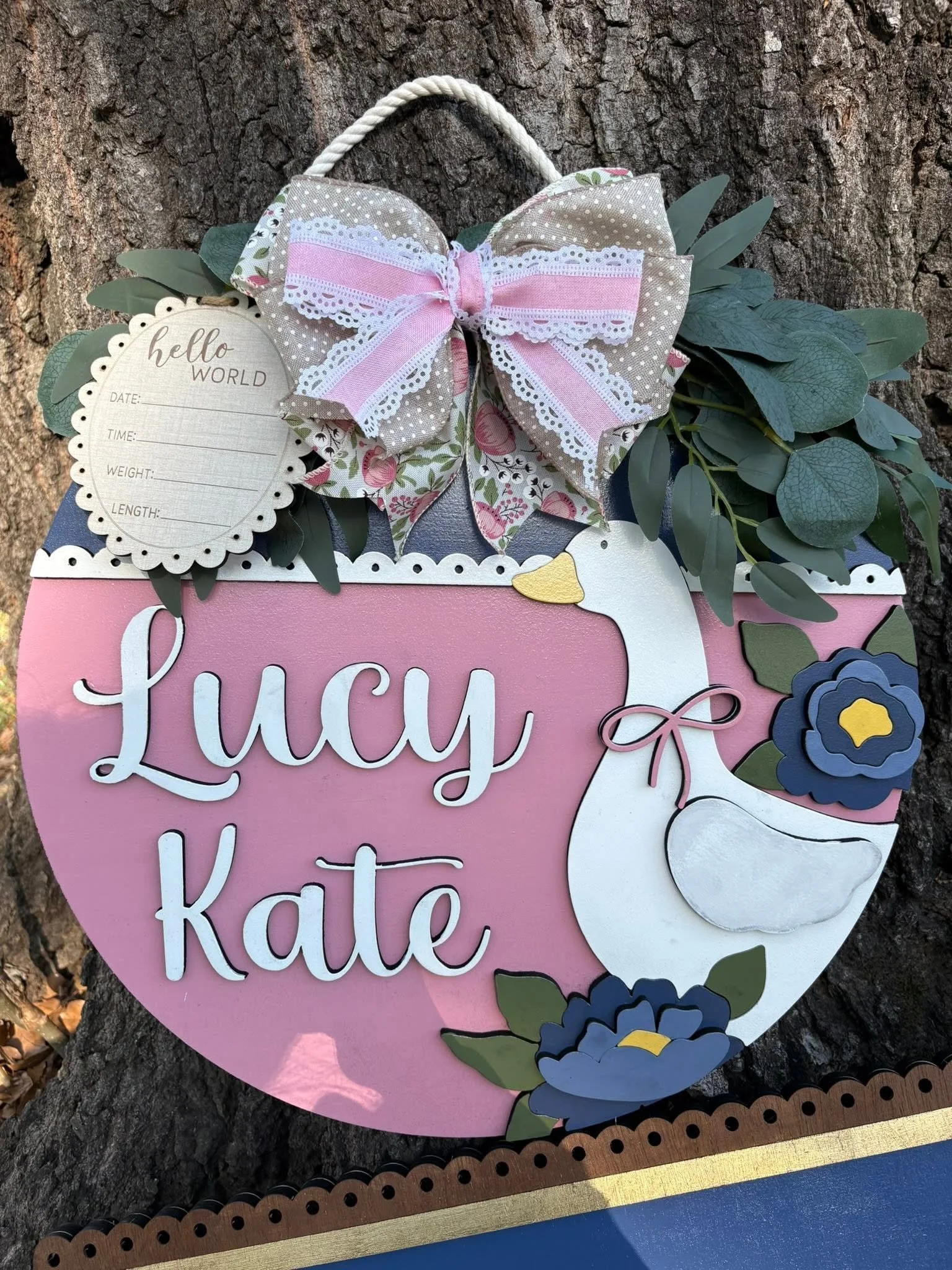 Personalized Goose and Peony Baby Hospital Door Hanger
