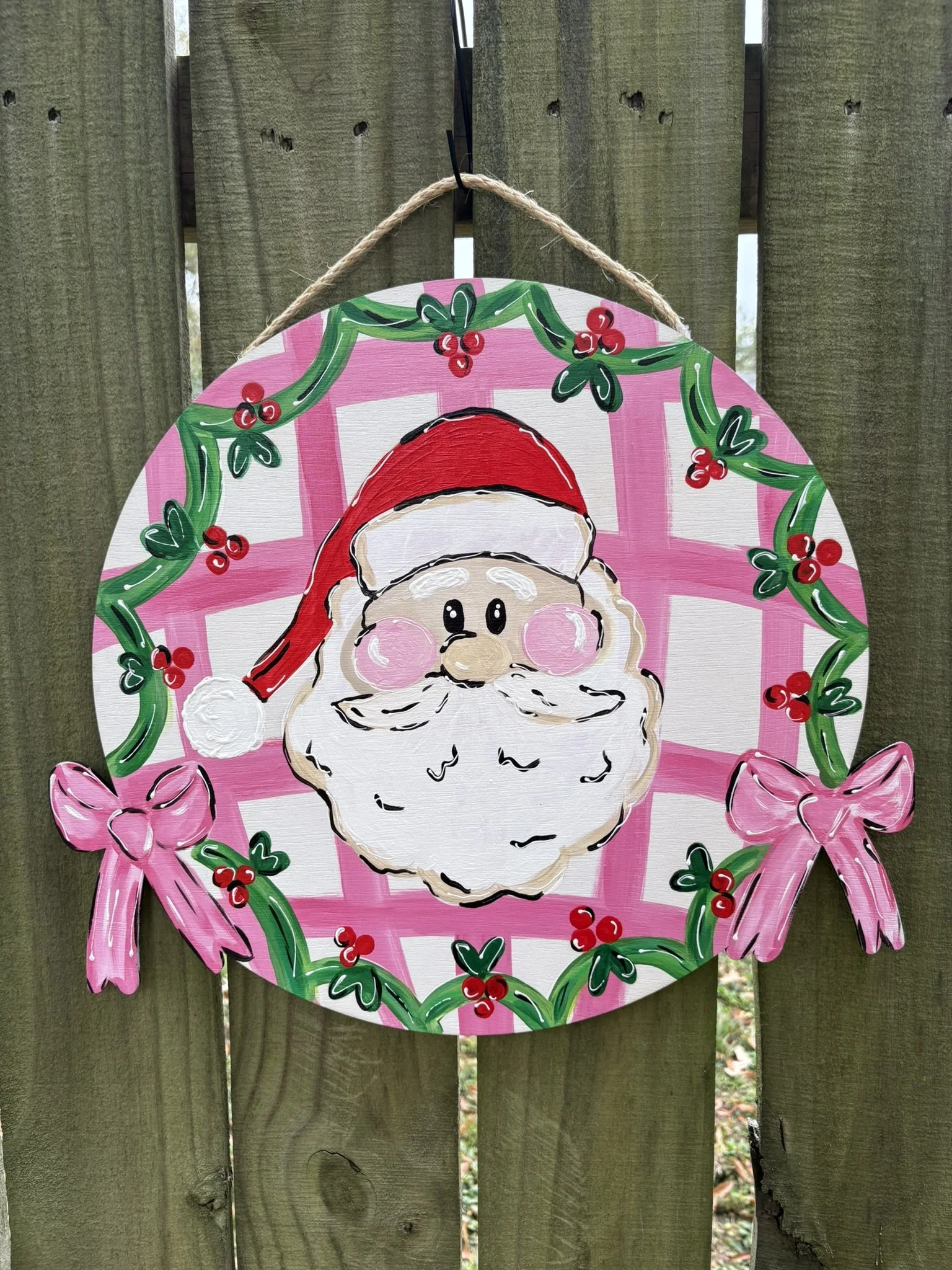 🎅💗 Pink Santa Door Hanger
