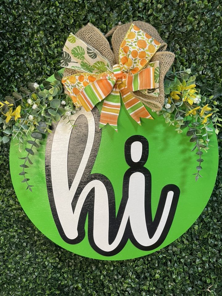 🍊 Lime Green “Hi” Door Hanger – Citrus Summer Vibes🍊