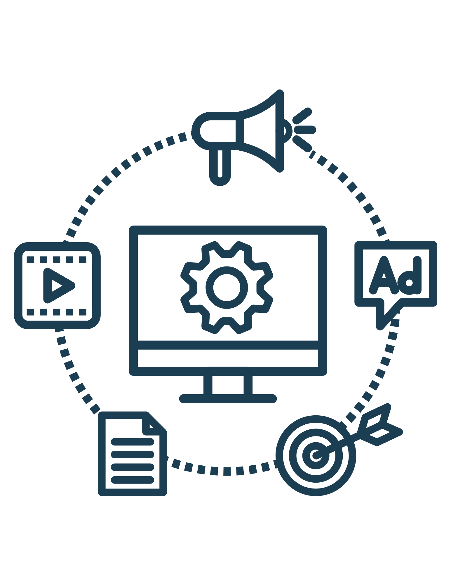 Collage of icons representing digital marketing