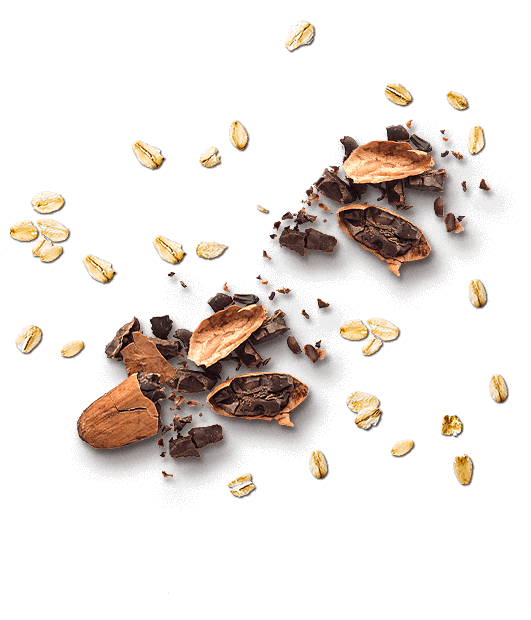 Schokoladenstückchen, Haferflocken und Nüsse auf schwarzem Hintergrund