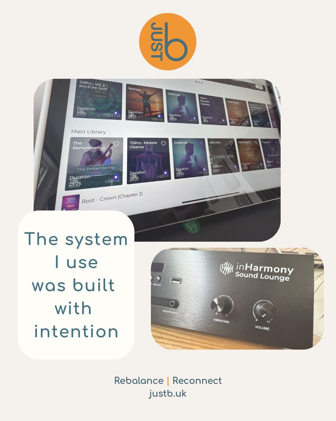 The Vibroacoustic system I use was developed by specialists exploring how sound and vibration affect the body.

It blends carefully designed low-frequency sound with research-informed technology to deliver consistent, safe vibration through the body.