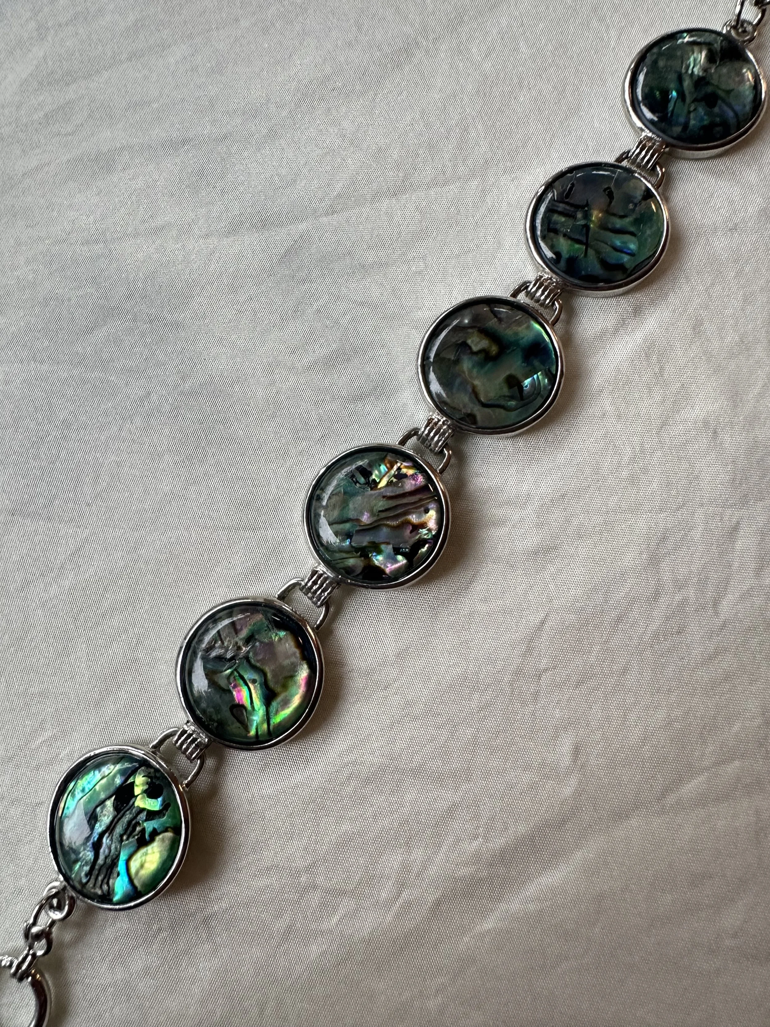 Vintage silver tone pāua bracelet