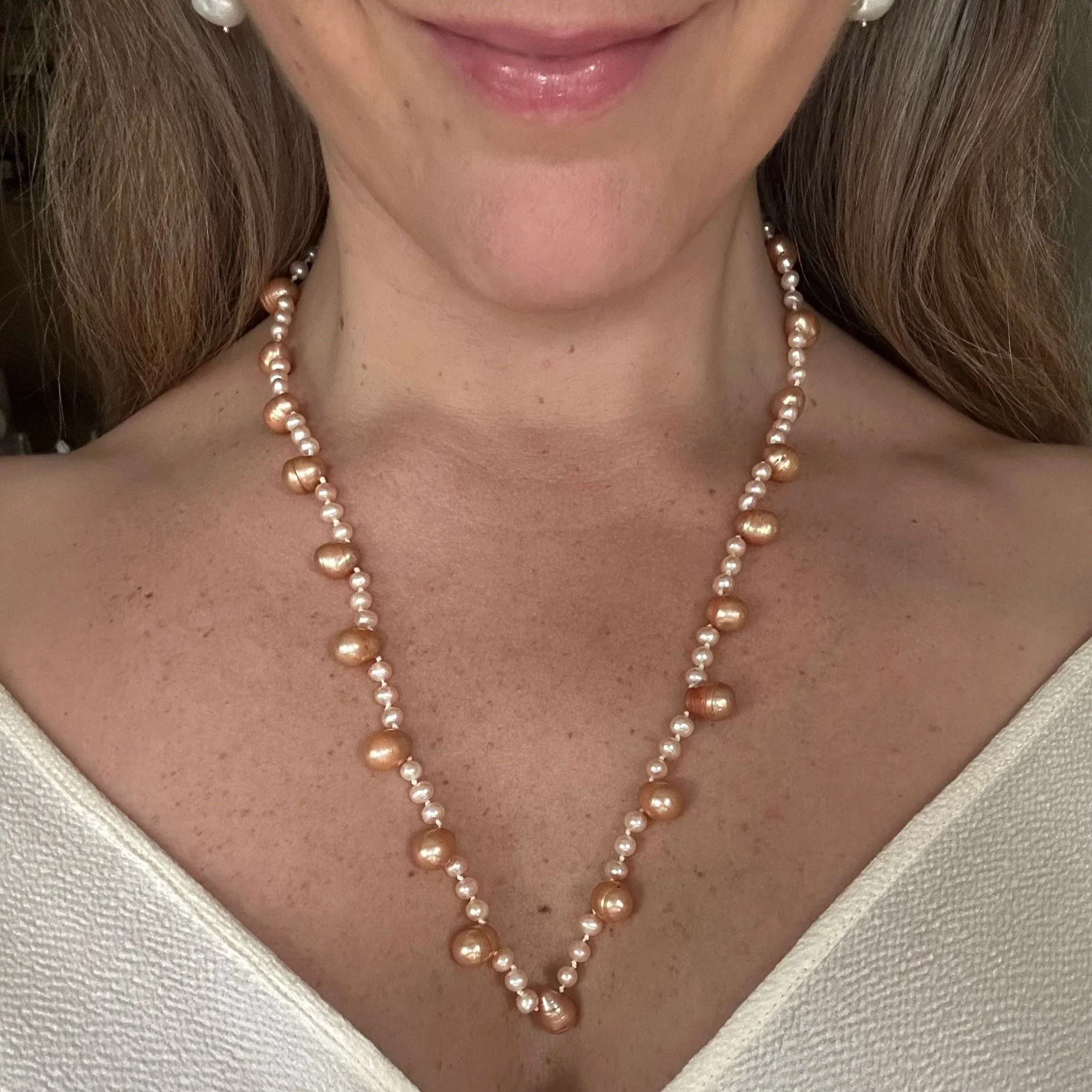 Vintage bronze & peach pearls