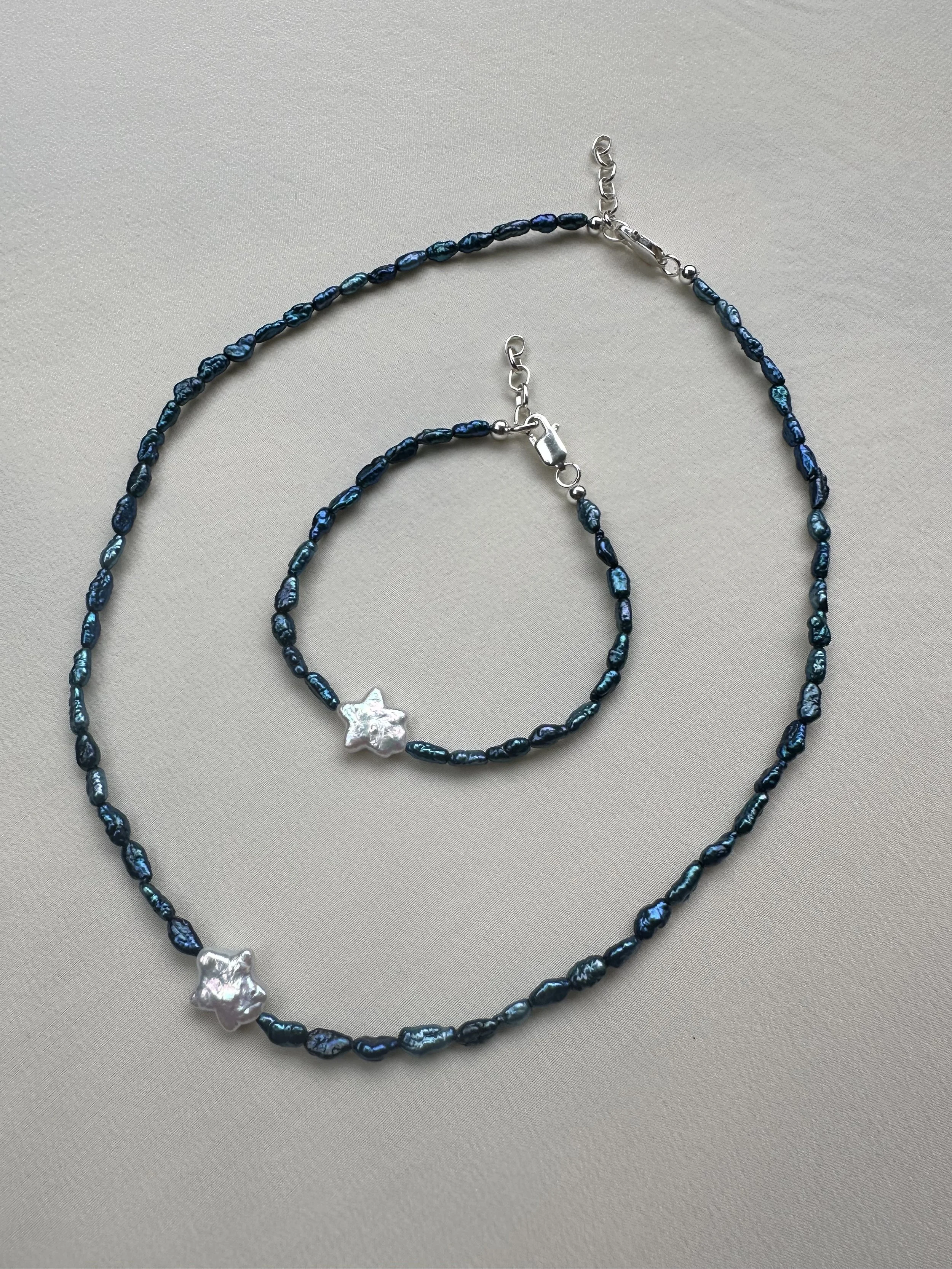 Blue star pearl necklace