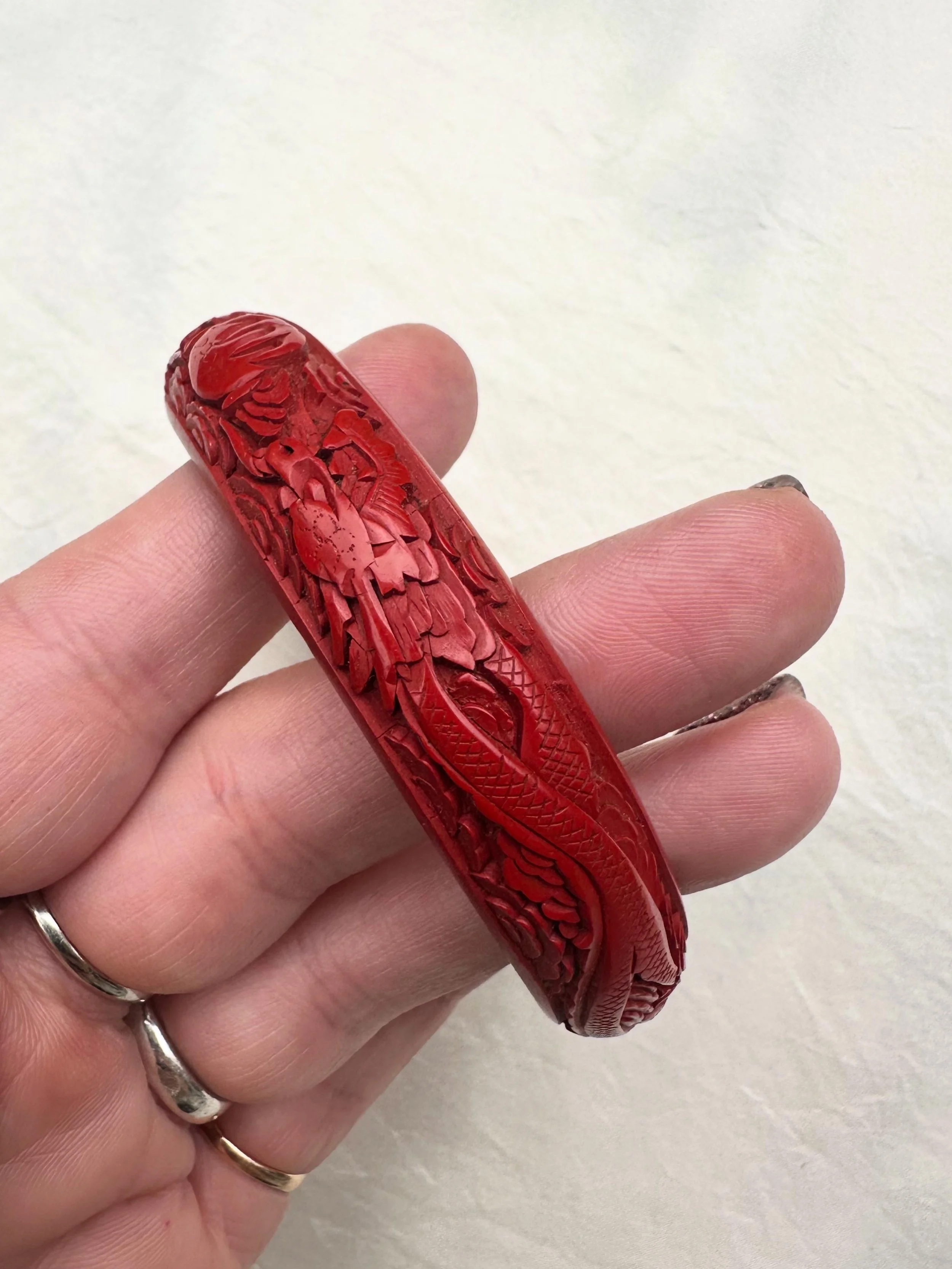 Vintage hand-carved cinnabar bangle