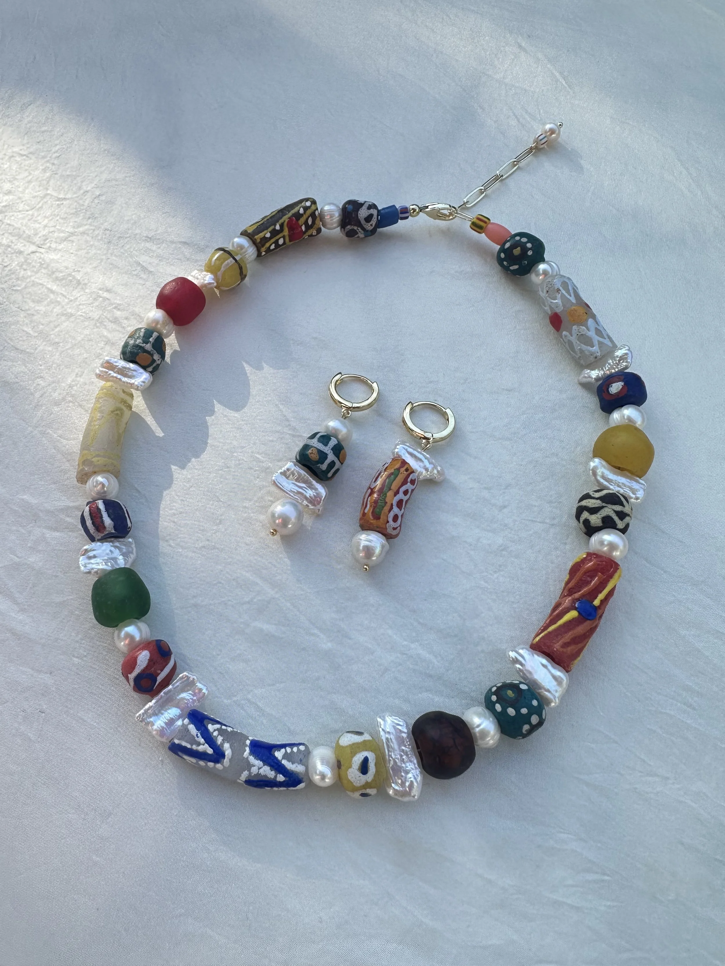 Ghanian fair trade glass beads & biwa pearls