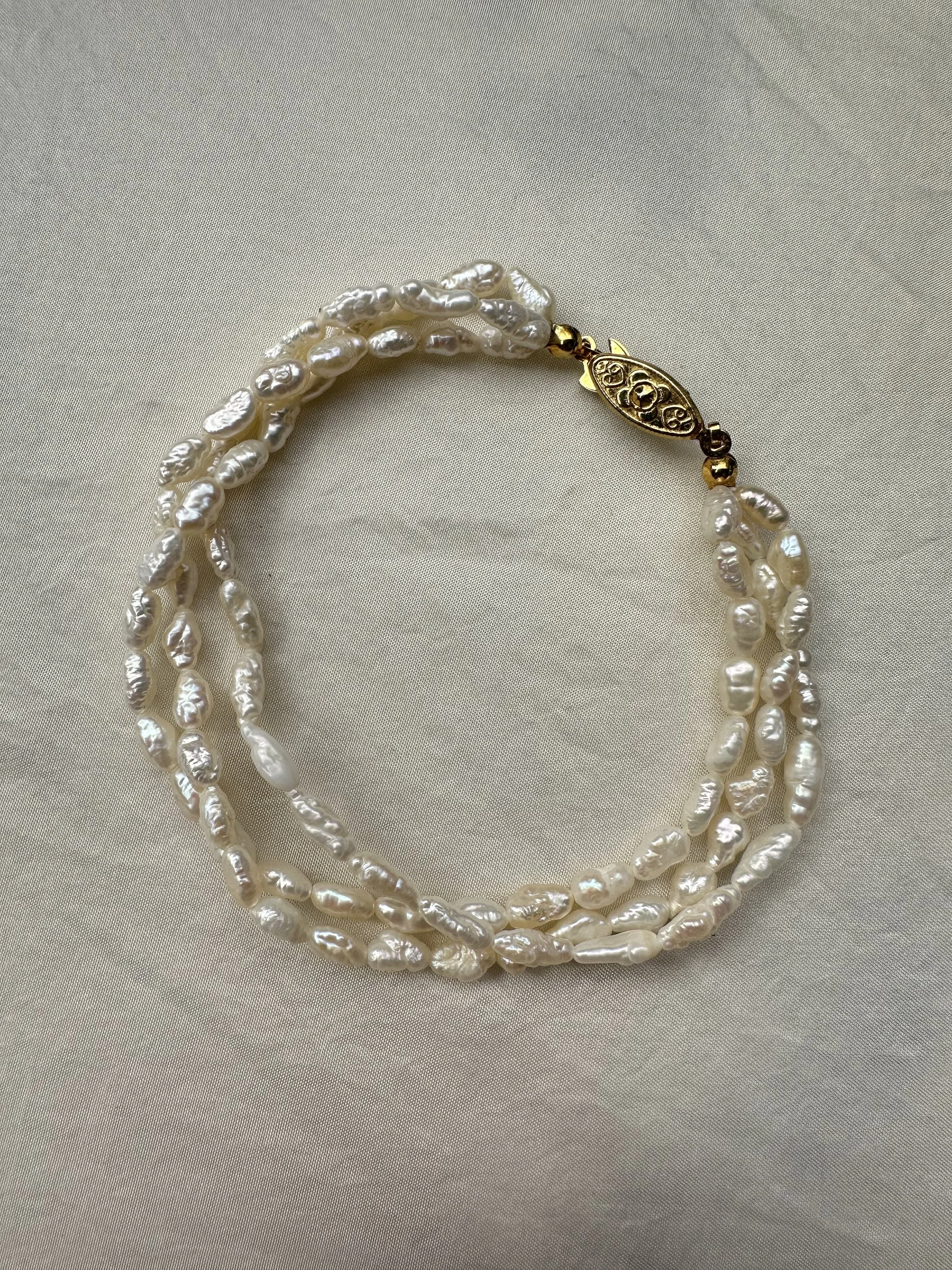 Vintage rice pearl triple bracelet