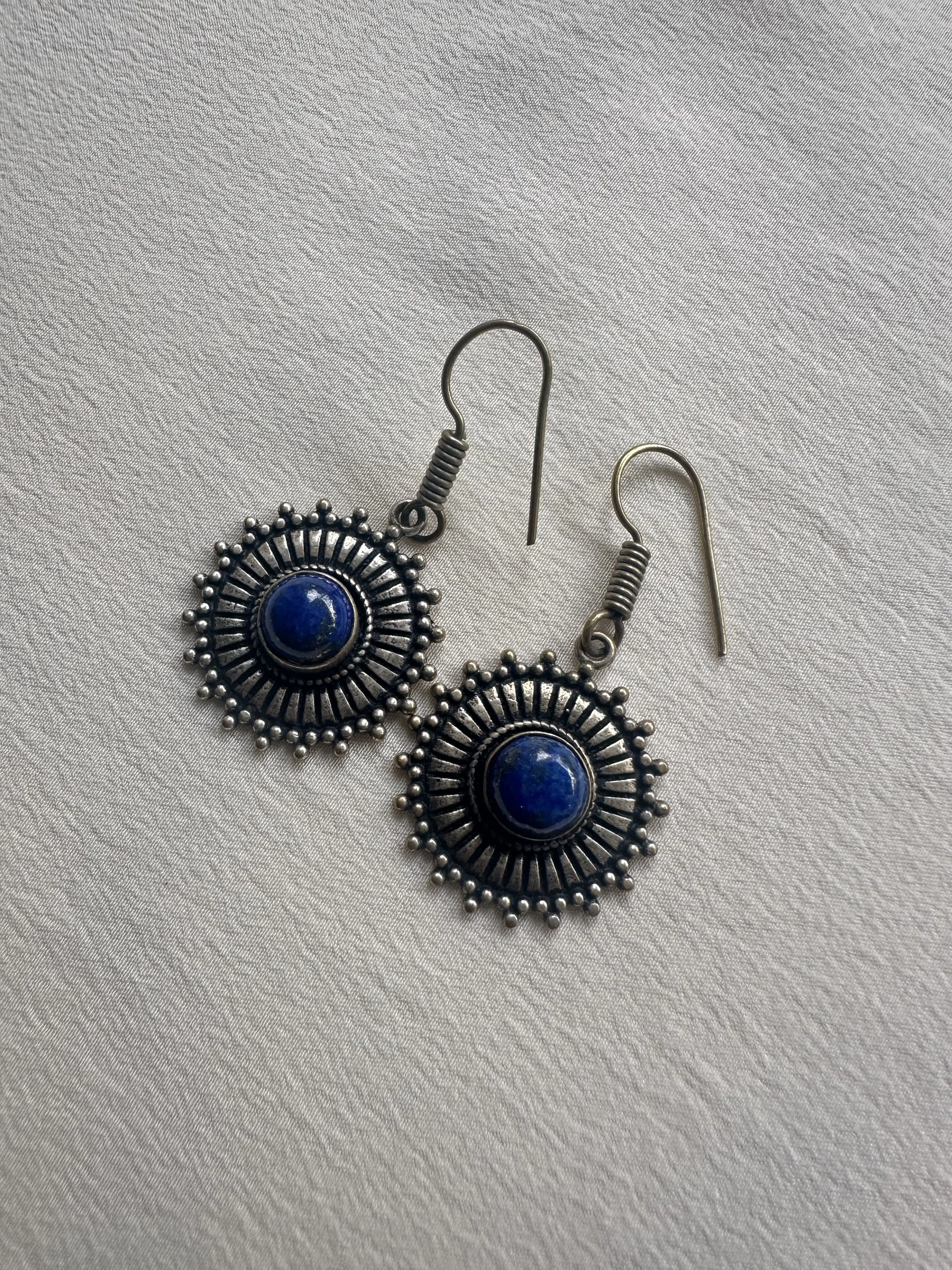 Vintage lapis lazuli brass earrings