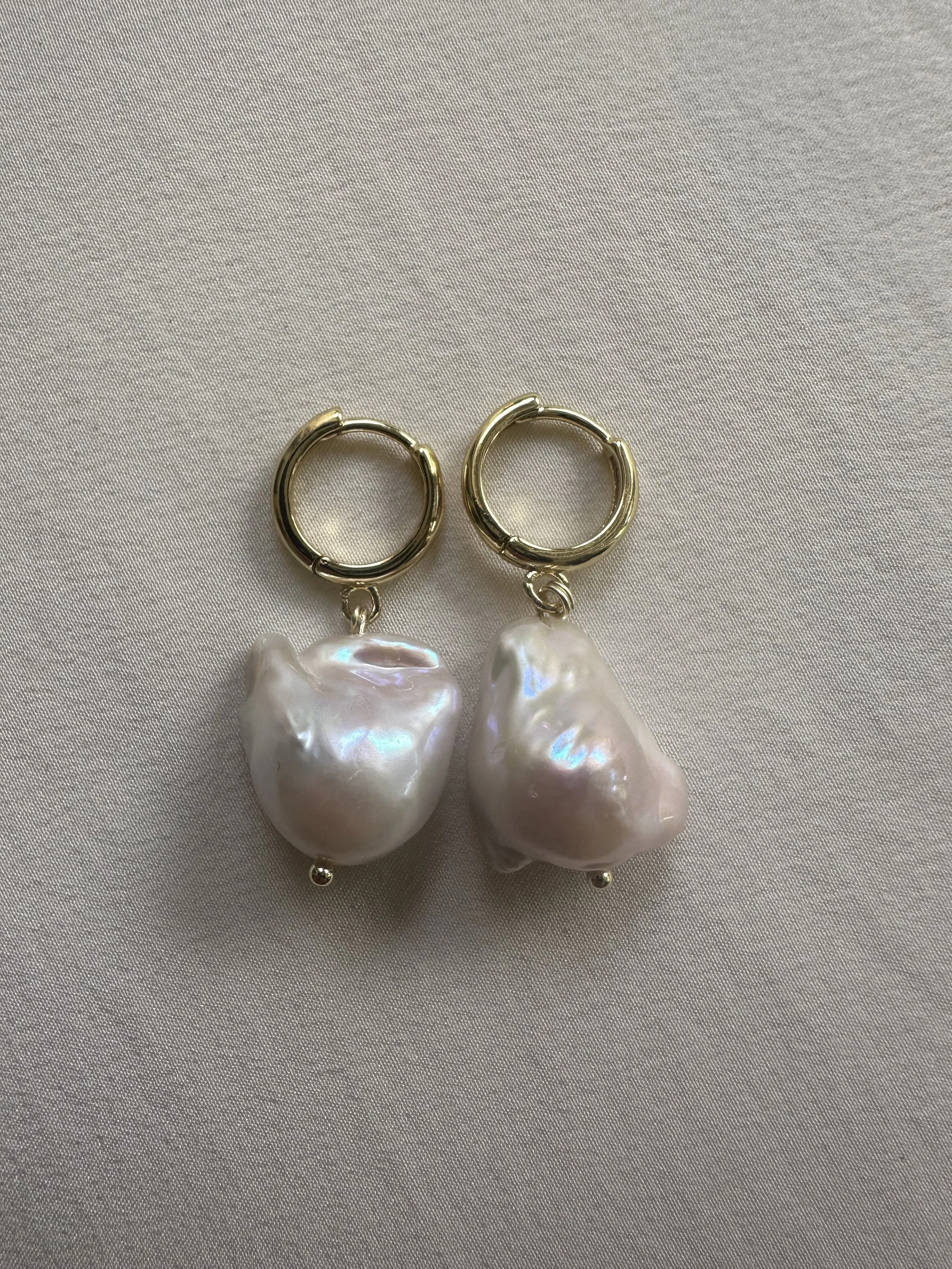Baroque pearl gold filled huggies