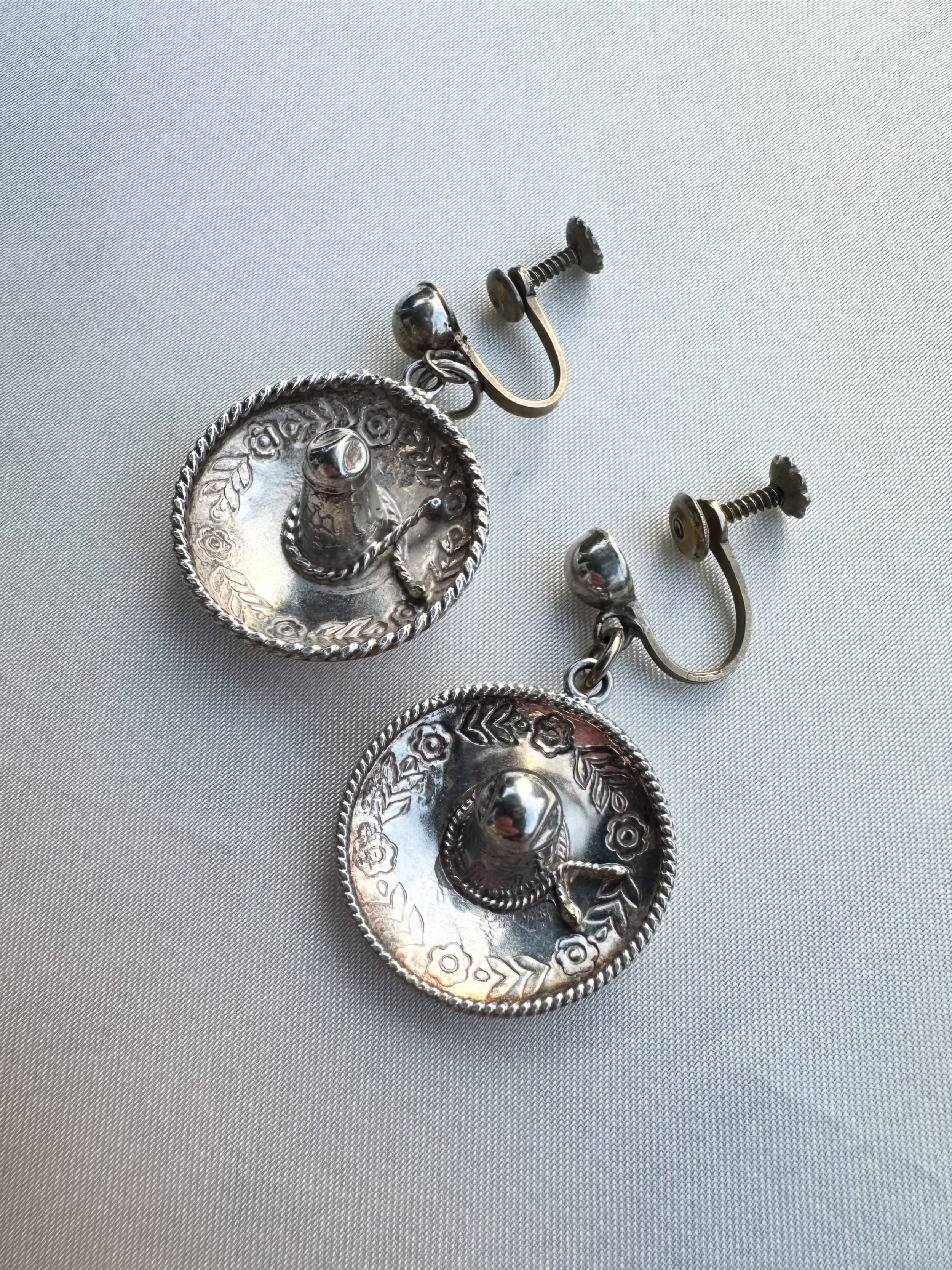 Vintage Alpaca Mexican 925 sombrero earrings