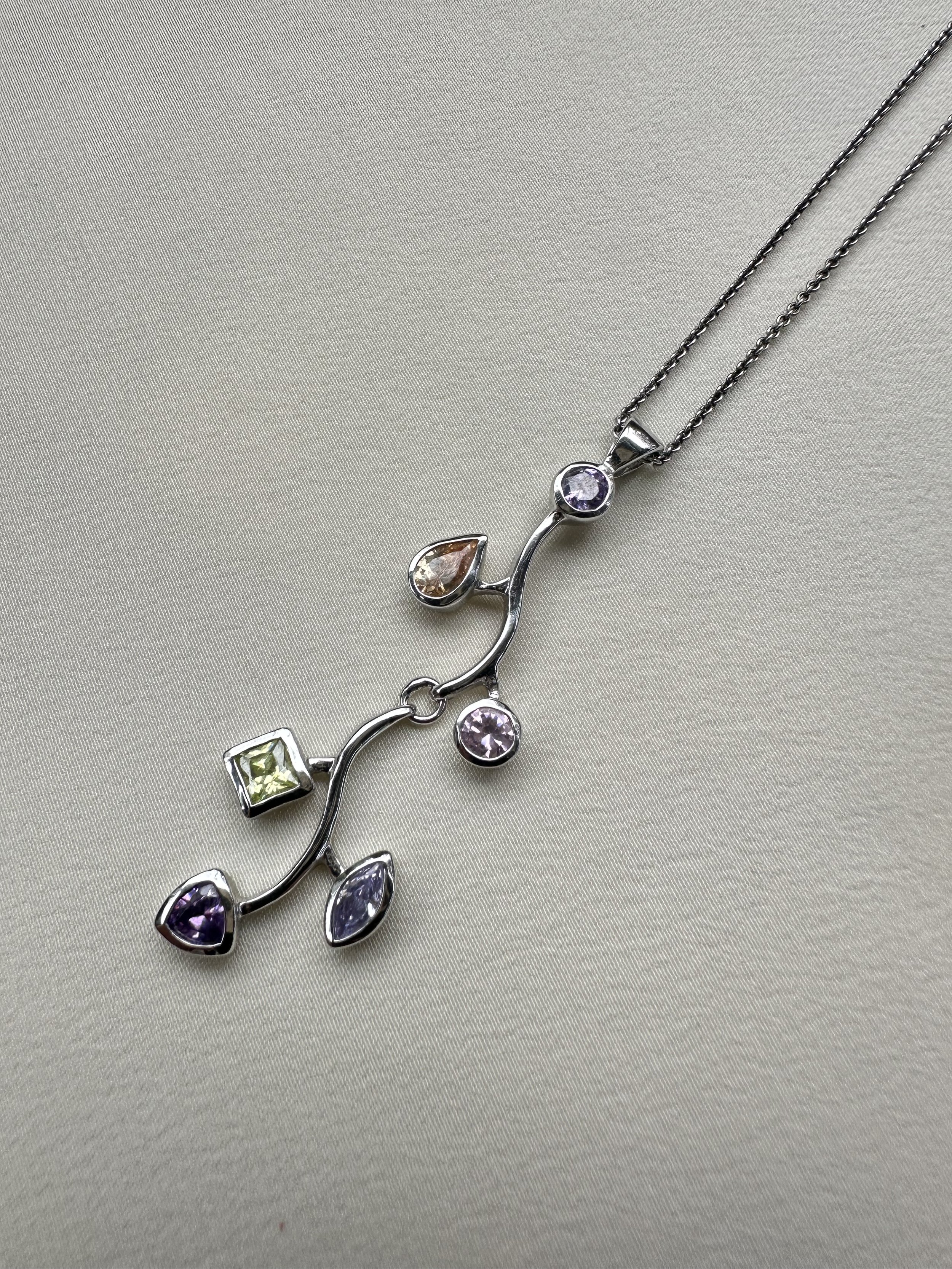 Sterling silver multi-gem set necklace