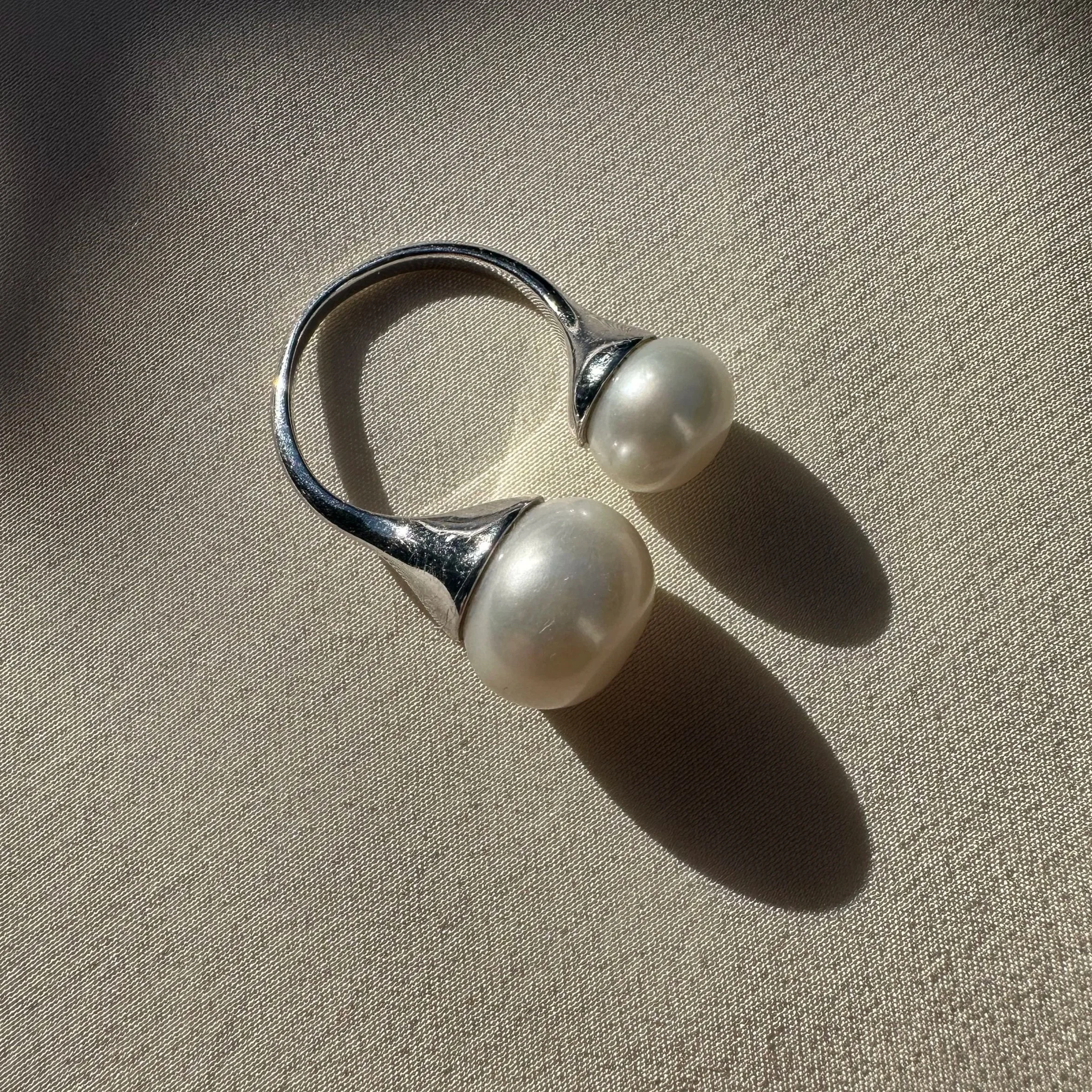 Vintage adjustable double pearl 925 ring