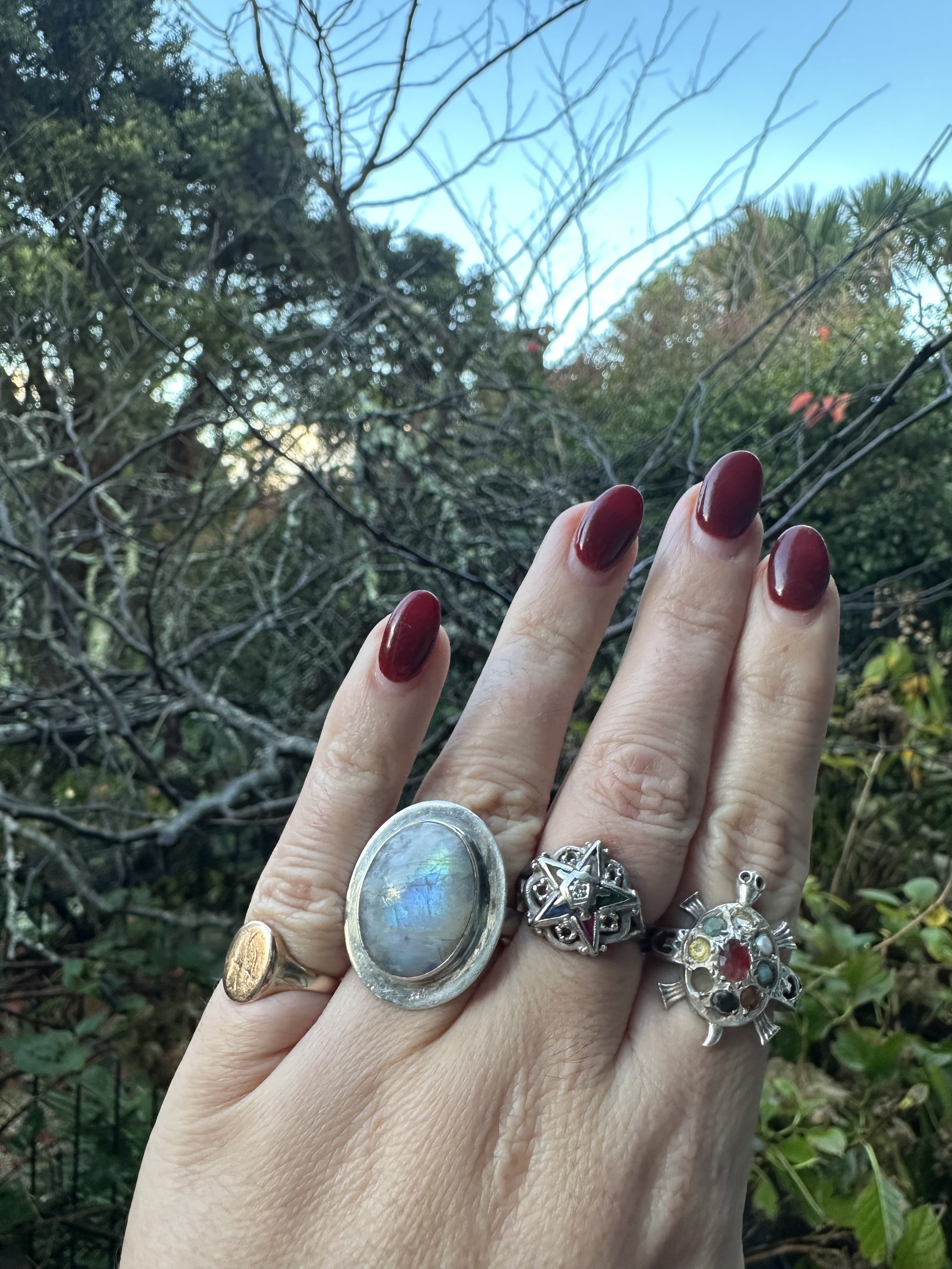 Large rainbow moonstone 925 ring