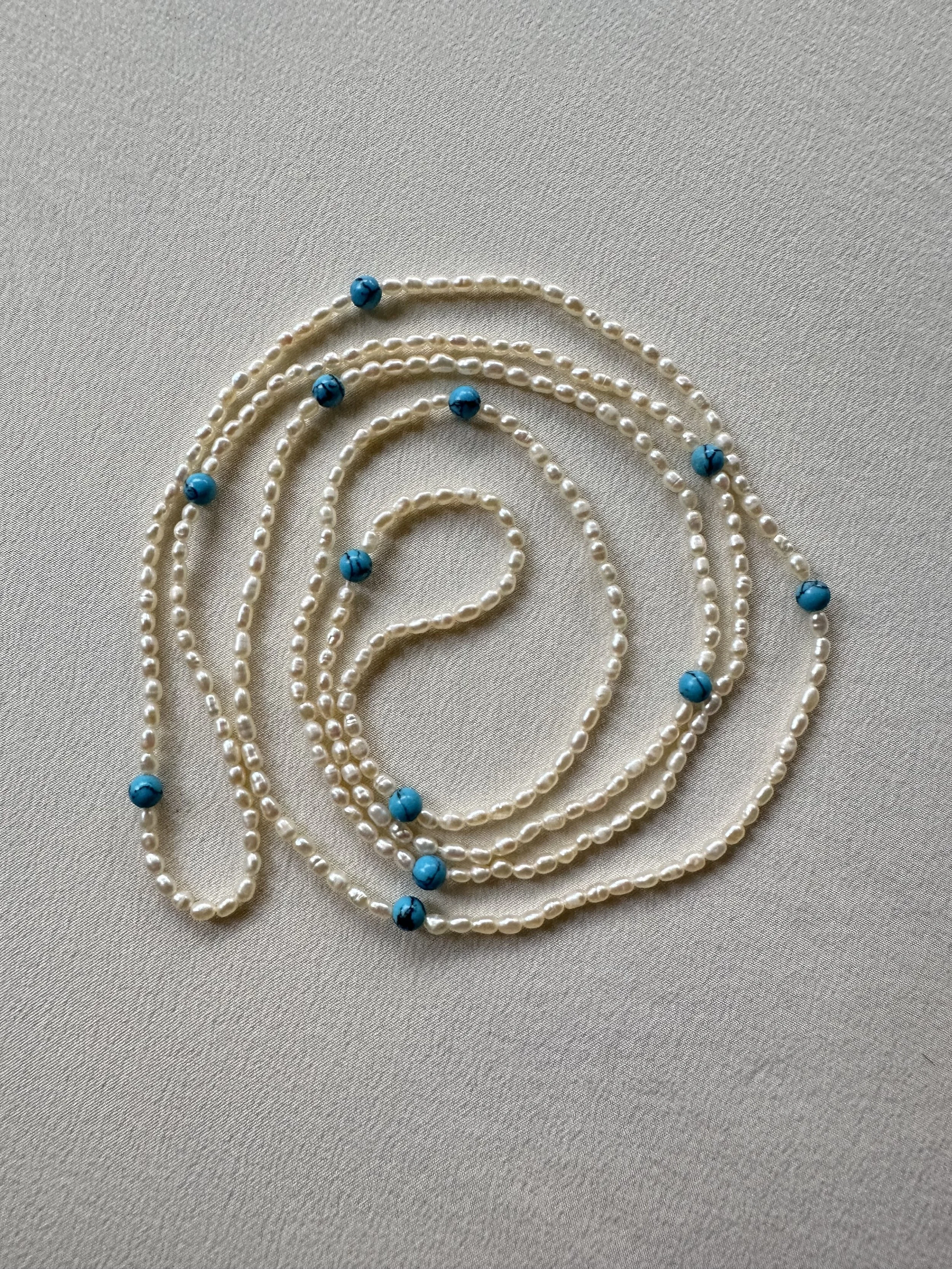 Vintage baby rice pearls w turquoise