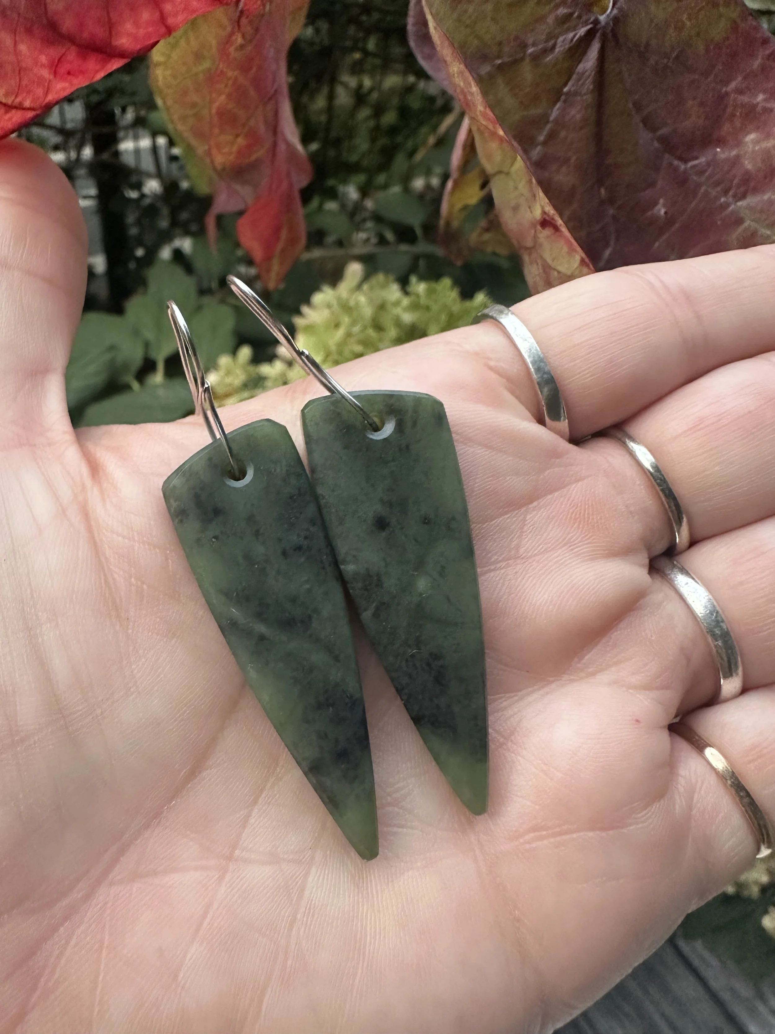 Greenstone tooth earrings
