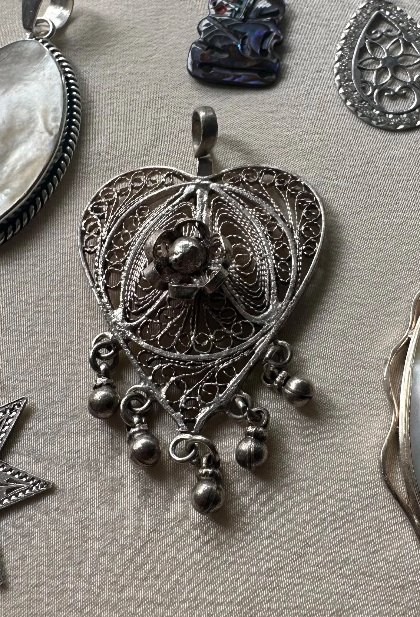 Silver filigree bauble heart pendant