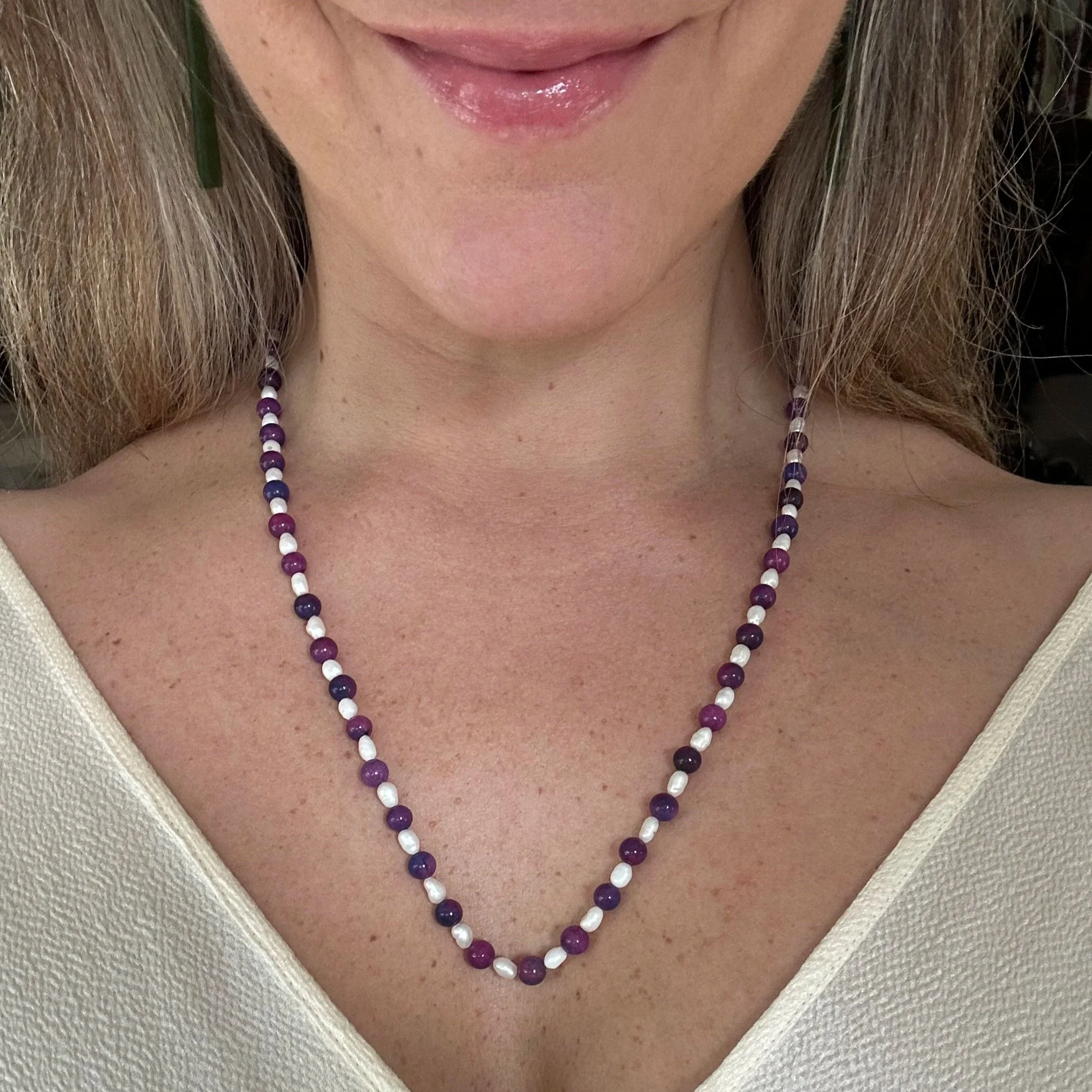 Vintage rice pearl & purple necklace