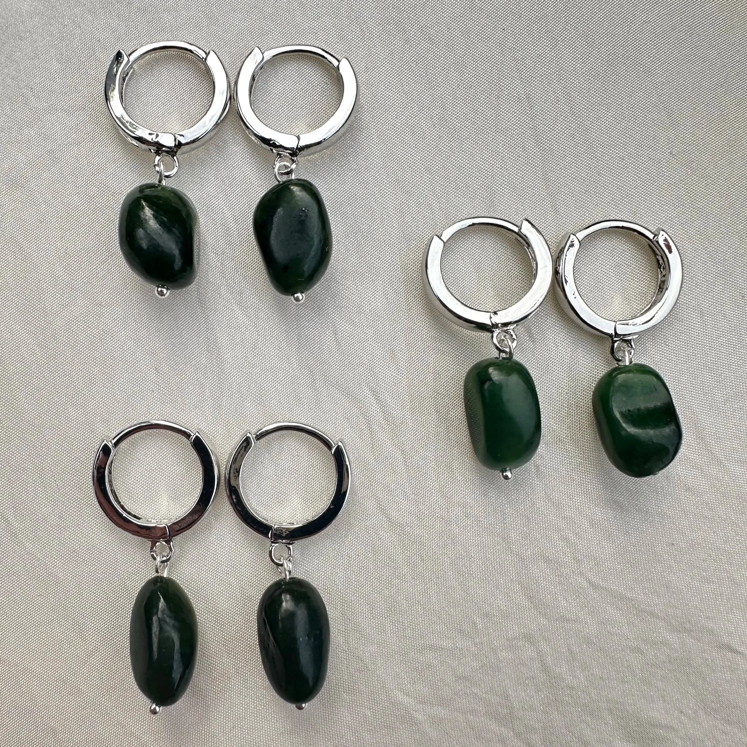 White gold filled greenstone huggies