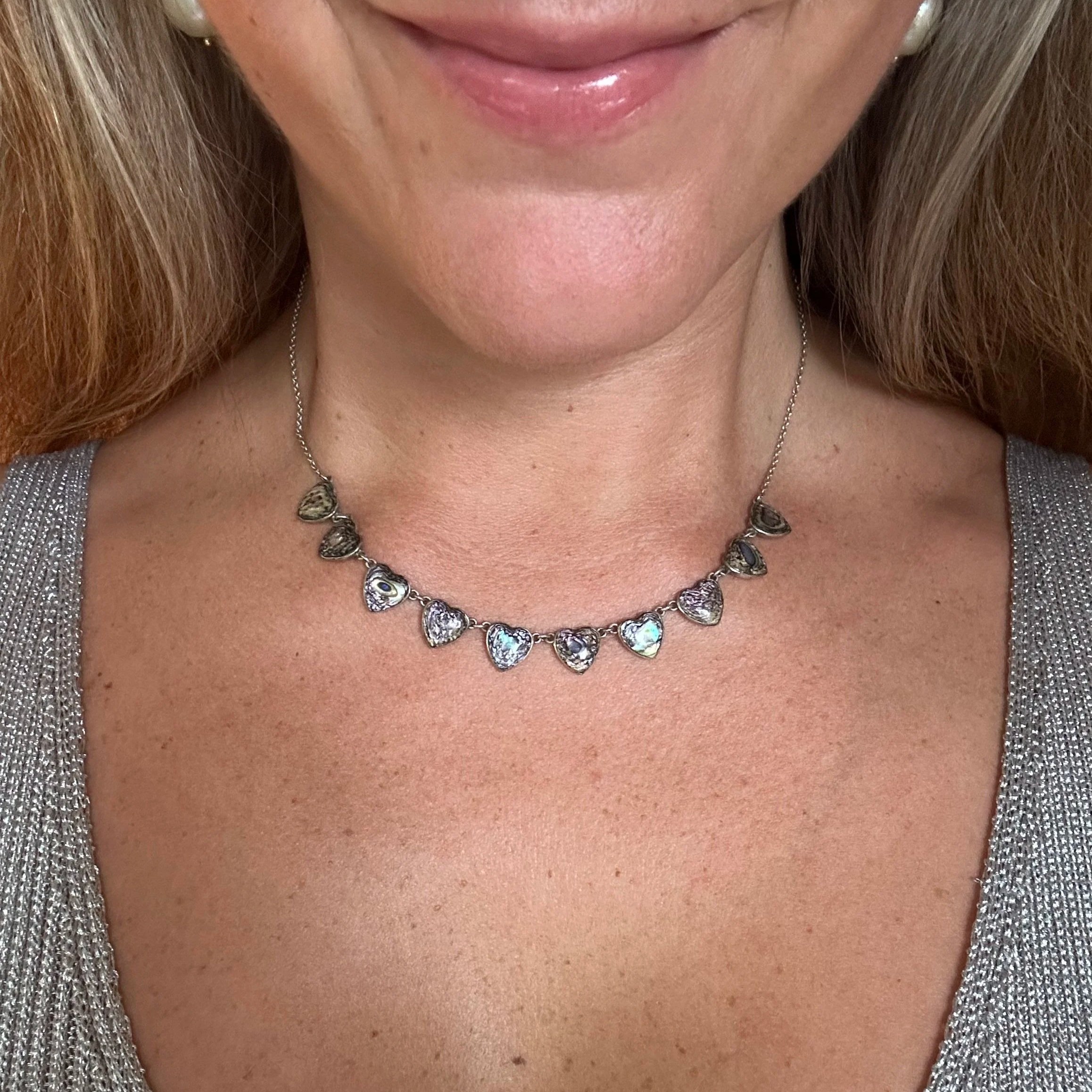 Vintage pāua & 925 heart necklace