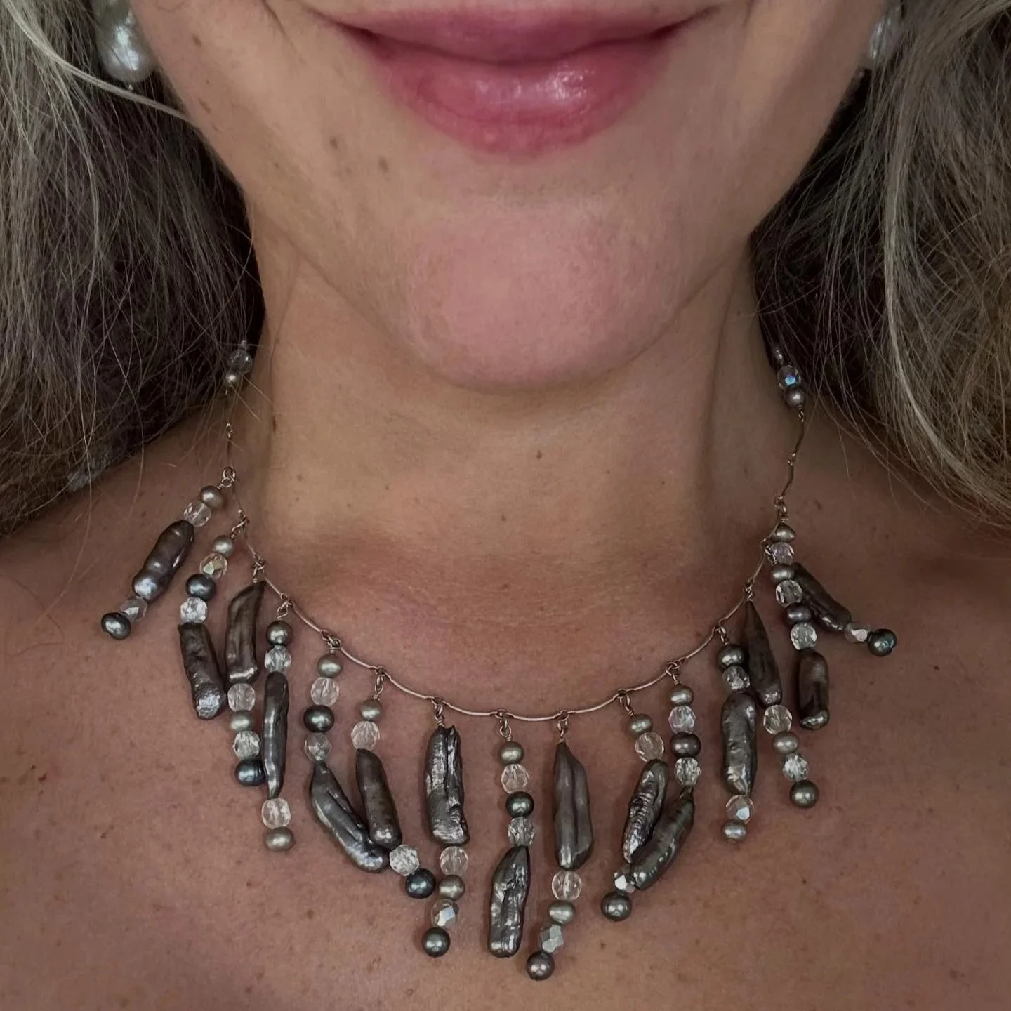 Vintage pearl & 925 demi-parure