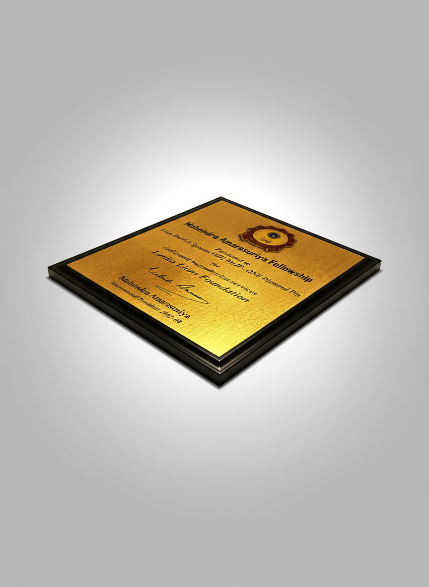 Certificate of Mahendra Anamasyurya Fellowship awarded for LM Desiree Vay for ONF Dimalu Pin, signed by Mahendra Anamasyurya, with a gold background and a crest at the top.