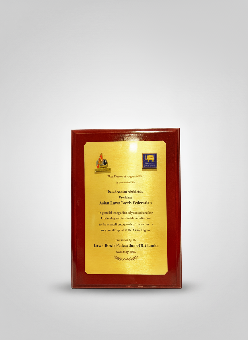 Certificate of appreciation awarded to the Asian Lawn Bowls Federation, presented by the Lawn Bowls Federation of Sri Lanka in May 2025.