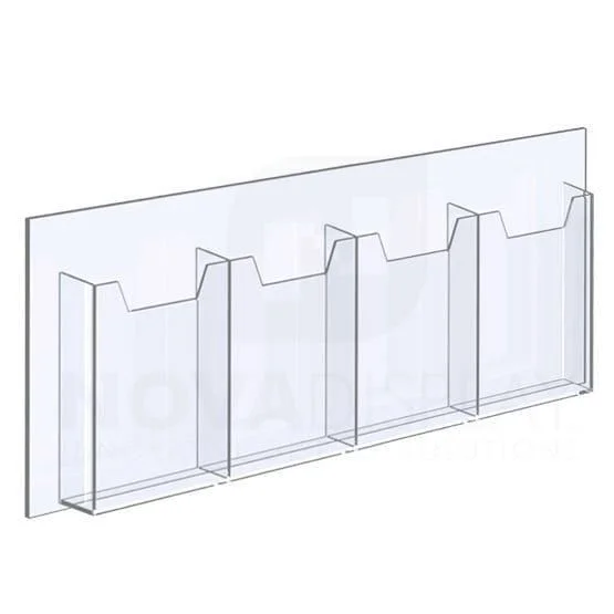 Clear acrylic brochure or pamphlet display with multiple slots.