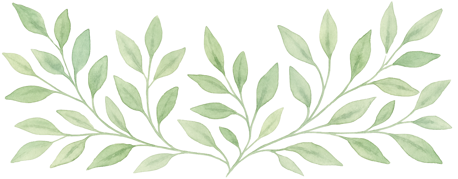 Watercolor illustration of green leaves on branches