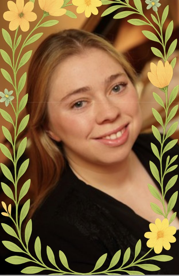 Smiling person with floral border