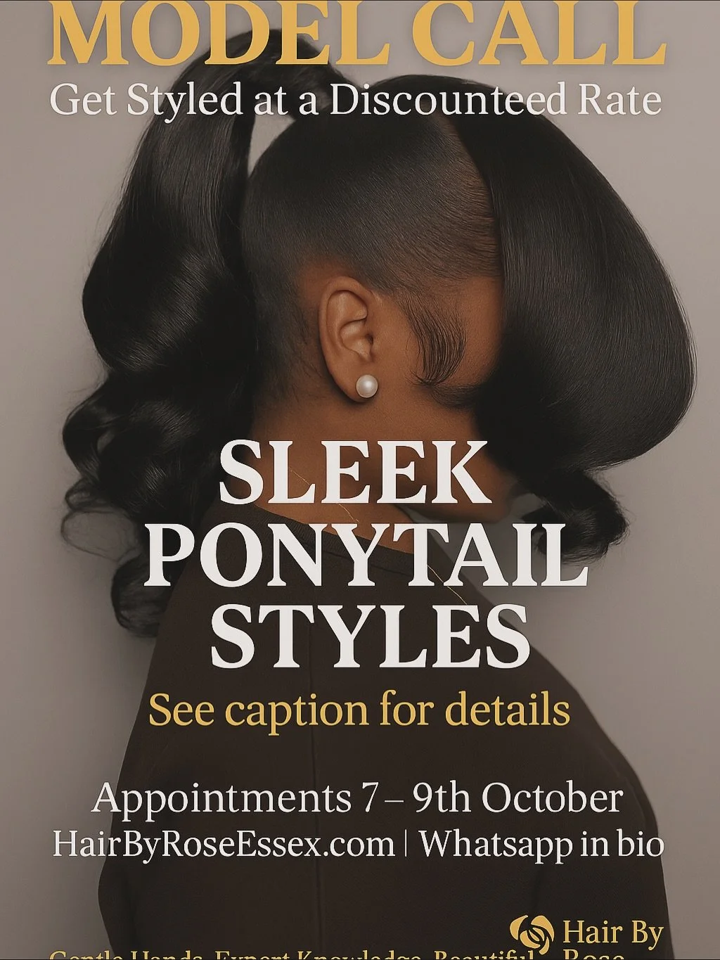 ✨ MODEL CALL: Sleek Styles ✨

I&rsquo;m looking for hair models to create sleek looks on various hair textures at a discounted rate between 7th &ndash; 9th October.

💇🏾&zwj;♀️ Styles on offer:
	&bull;	Barbie Ponytail
	&bull;	Half Up, Half Down
	&bu