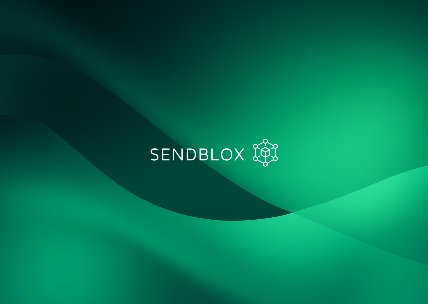 A green abstract background with the white text 'SENDBOX' and a geometric logo resembling interconnected hexagons.