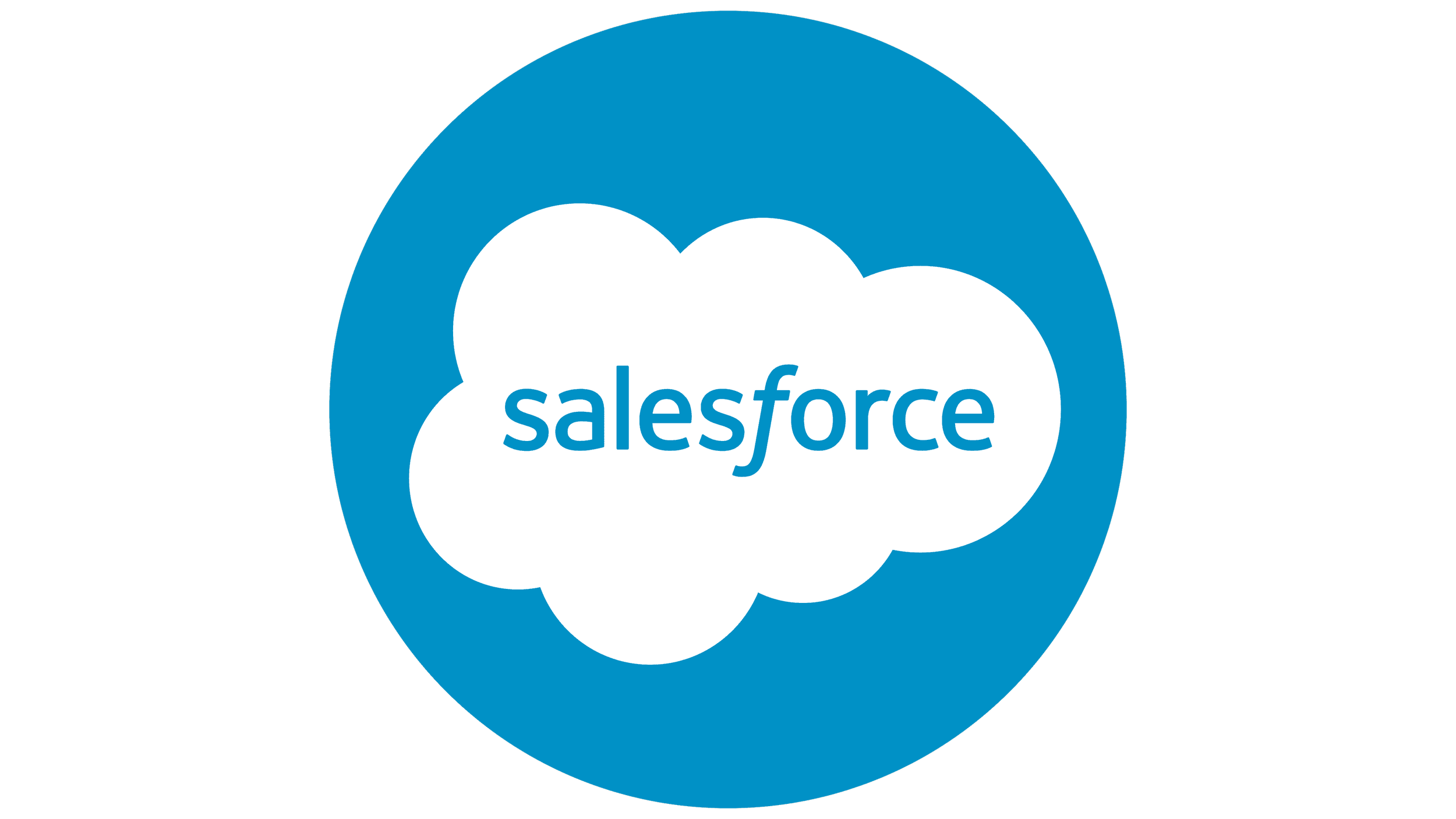 Salesforce logo with blue circular background and white cloud with blue text reading 'salesforce' inside.