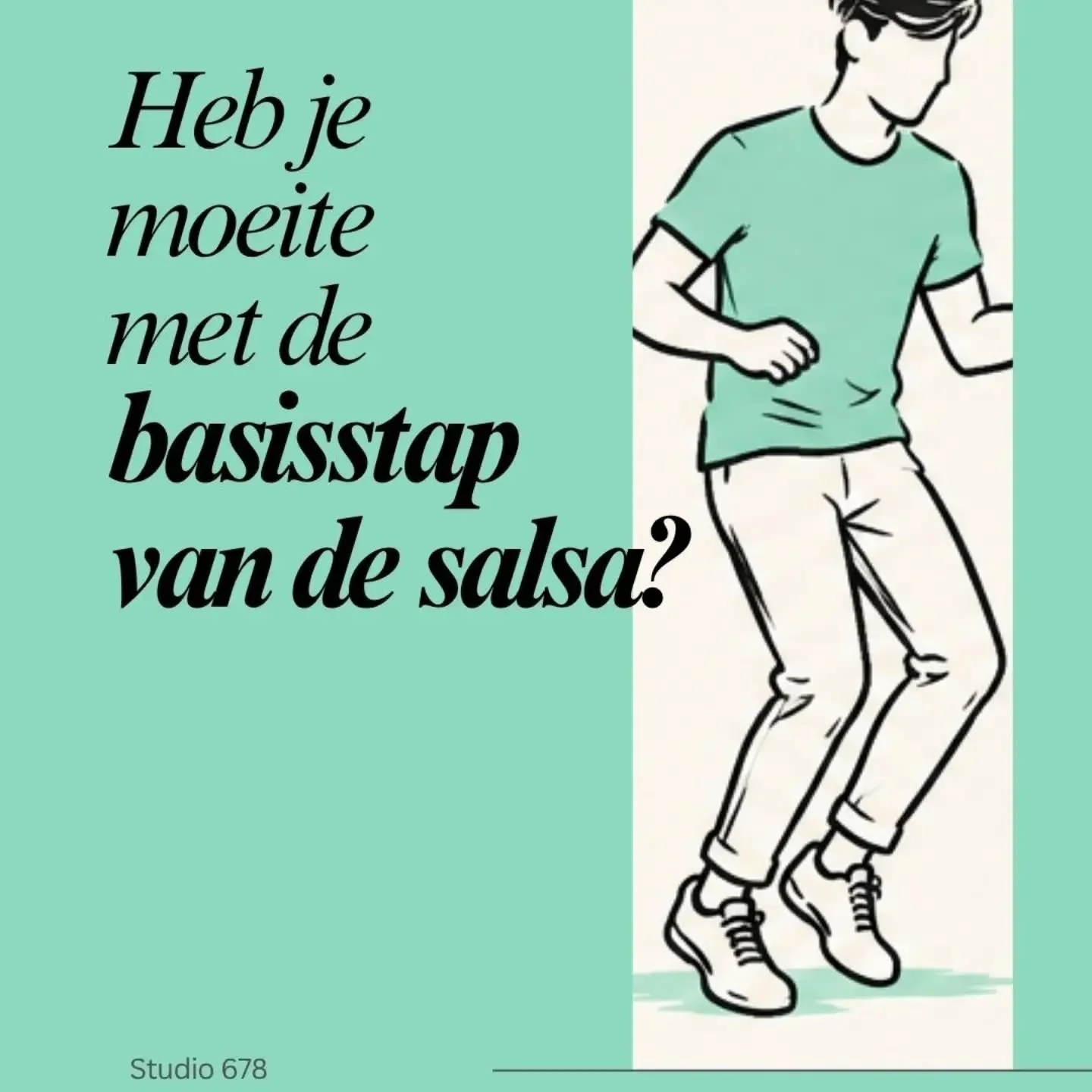 De basisstap lijkt simpel&hellip; totdat je hem probeert. 😄

Als je net begint met salsa, maak je dan nog niet te veel zorgen over hoe het eruitziet. Concentreer je op de stappen, het verplaatsen van je gewicht en het vinden van het ritme.

Dit zijn