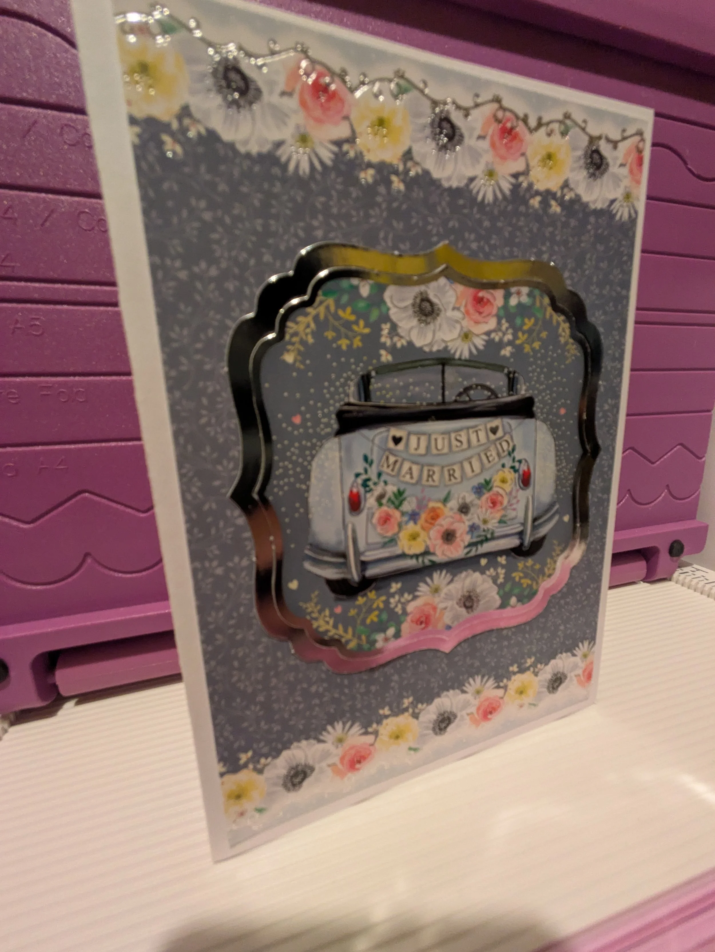 Just married car mirror silver border.jpg