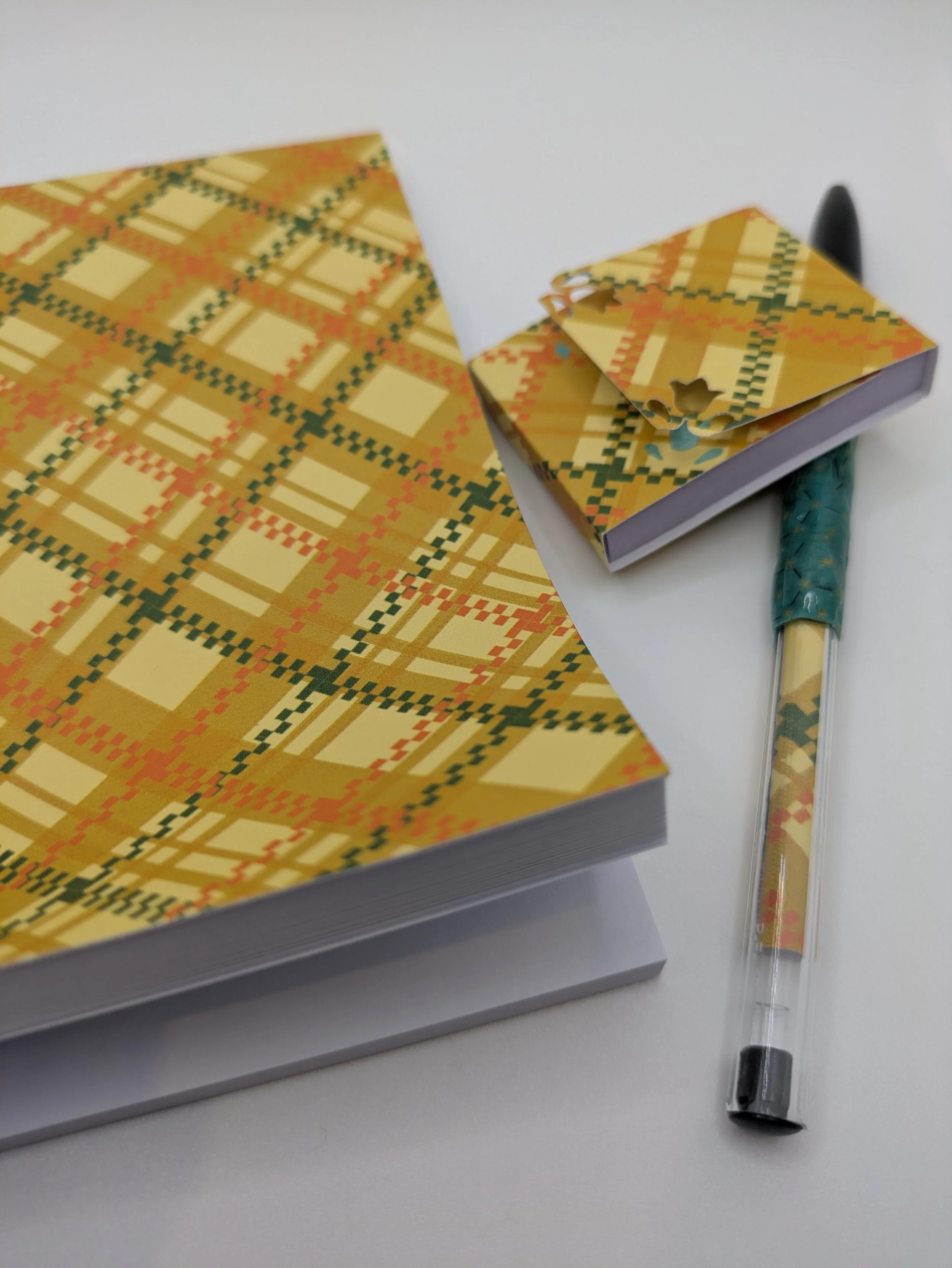 Notebook set yellow tartan & pen.jpg
