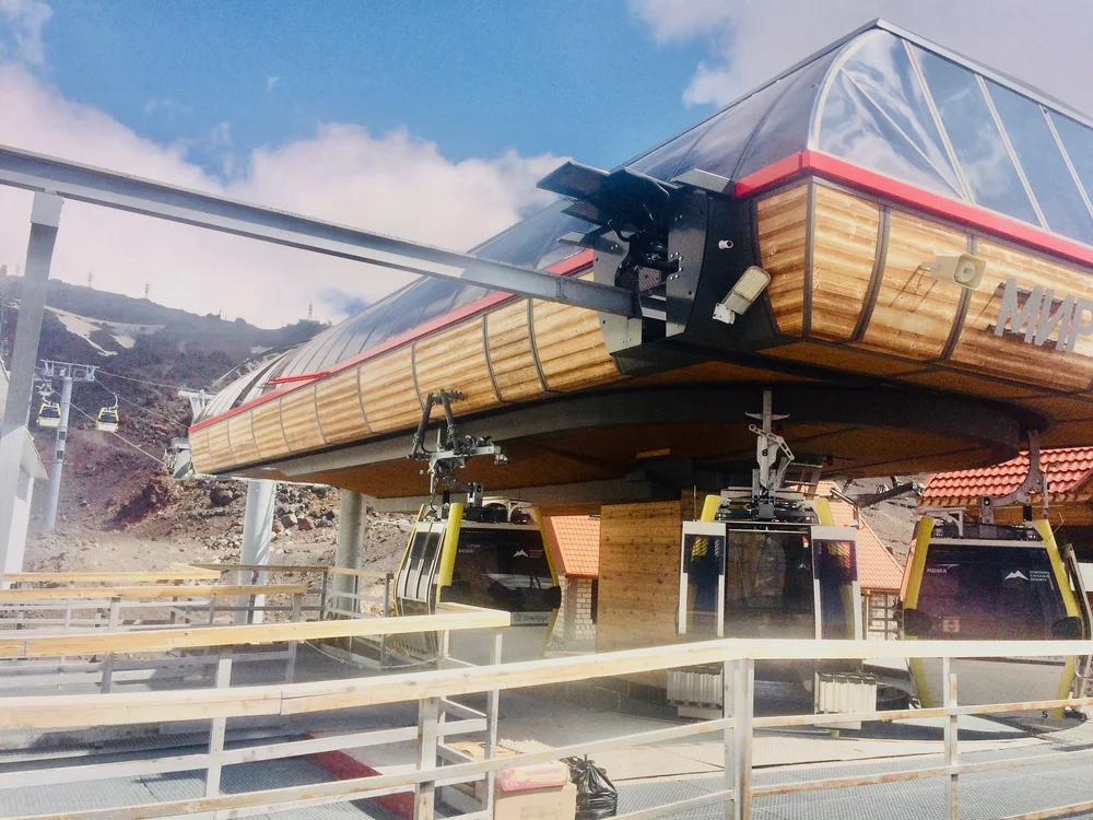 One of the cable car switch-over points en route Mir station