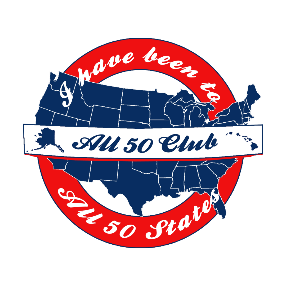 A circular graphic featuring a map of the United States with red and blue design elements. The text says "We have the best @90s" across the center and "We 50 states" around the bottom.