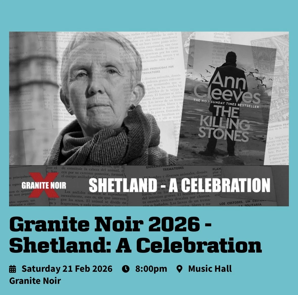 Granite Noir, Aberdeen with Ann Cleeves (Vera, Shetland) &amp; more: Feb 21st, 8pm